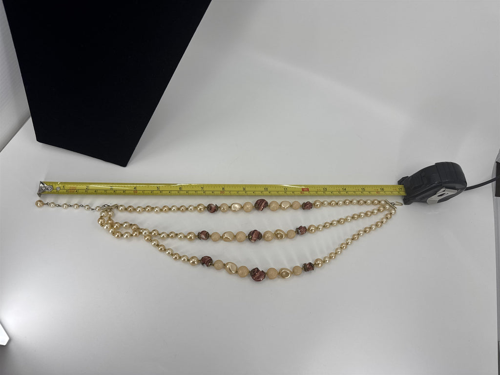 Vintage Womens Necklace 3-Strand Rose Champagne Costume Jewelry Boho Beads