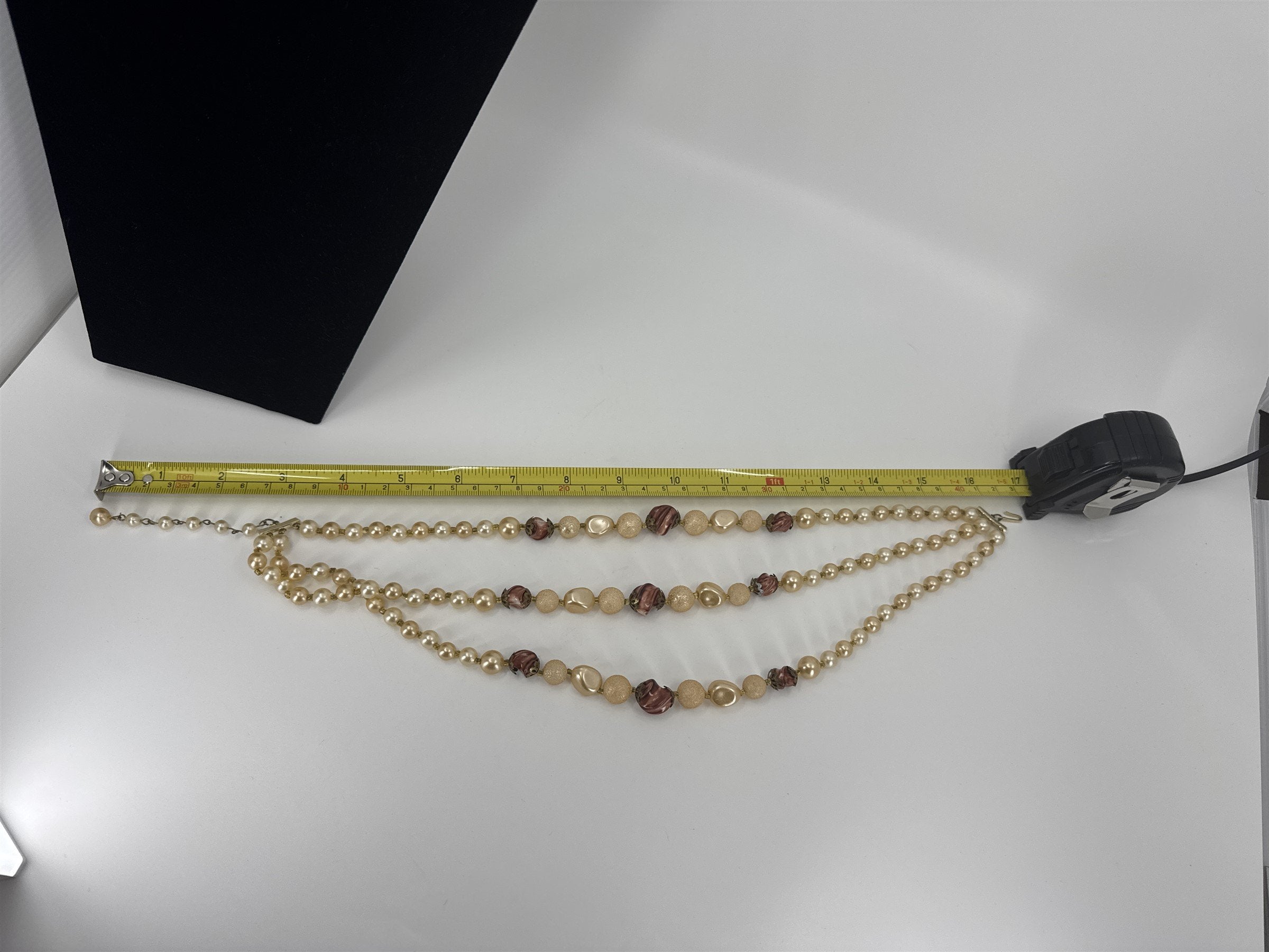 Vintage Womens Necklace 3-Strand Rose Champagne Costume Jewelry Boho Beads