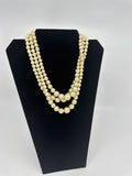 Vintage Hong Kong Costume Jewelry Faux Pearl 3-Strand Necklace