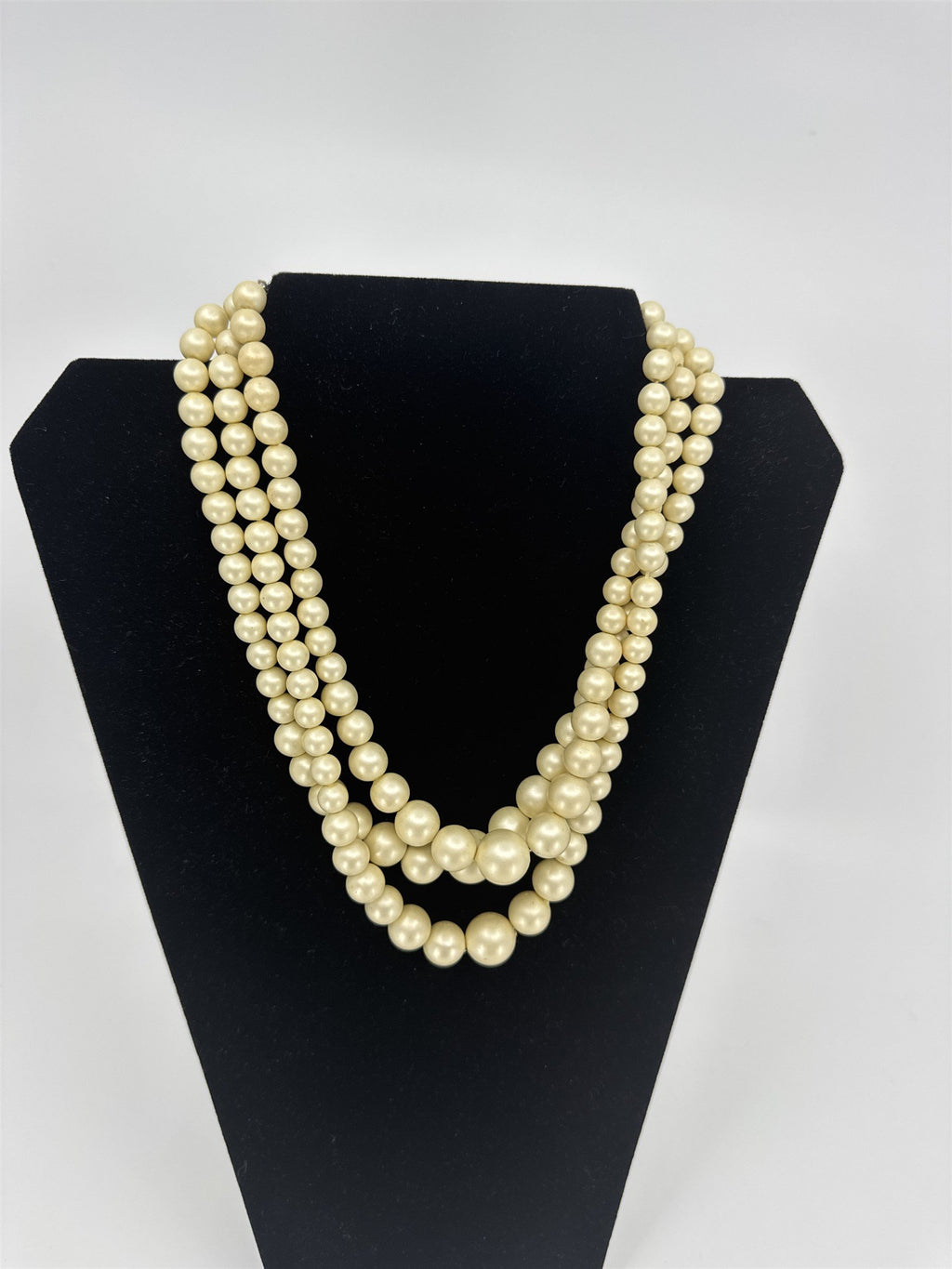 Vintage Hong Kong Costume Jewelry Faux Pearl 3-Strand Necklace