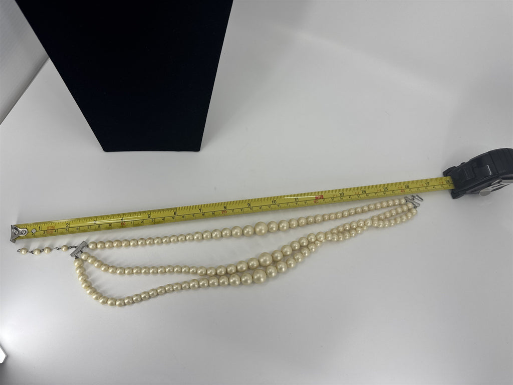 Vintage Hong Kong Costume Jewelry Faux Pearl 3-Strand Necklace