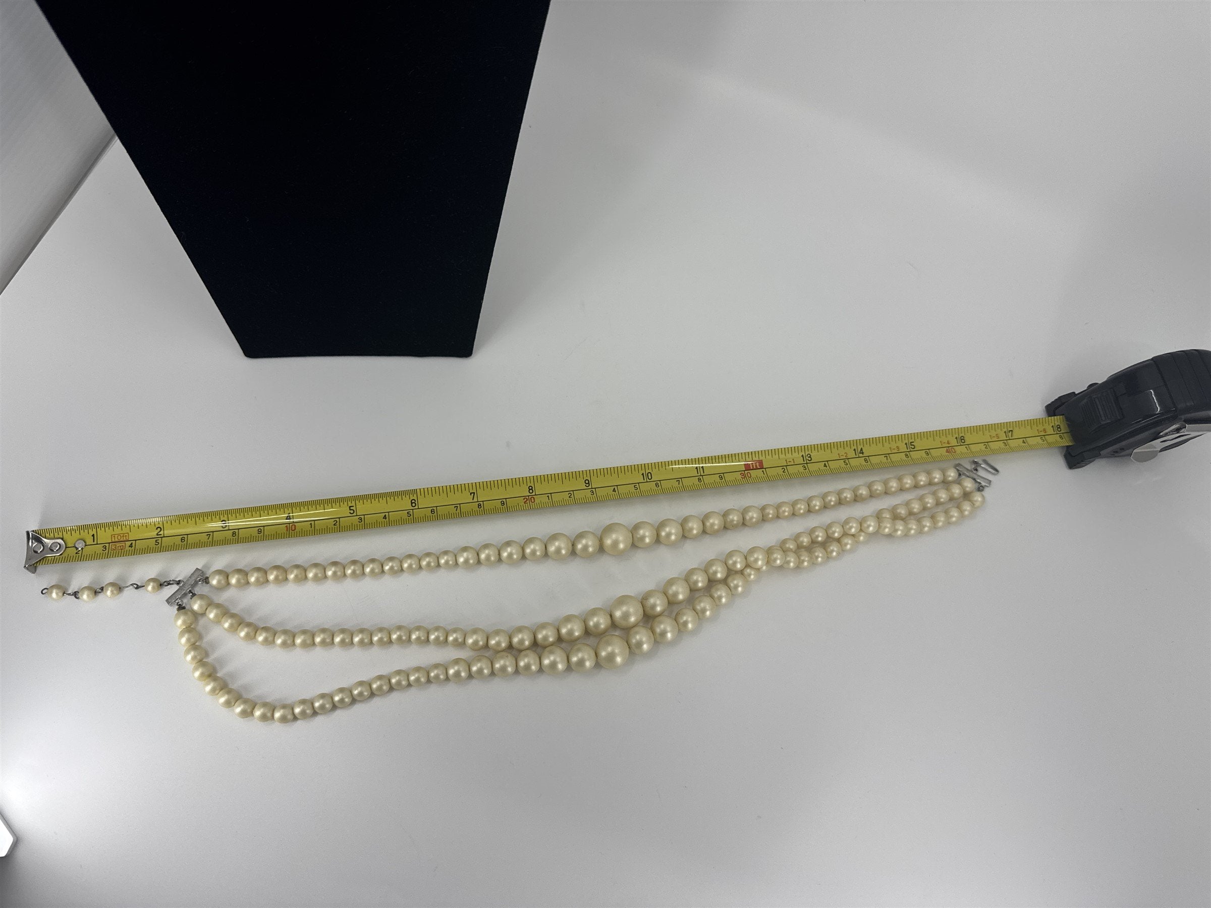 Vintage Hong Kong Costume Jewelry Faux Pearl 3-Strand Necklace