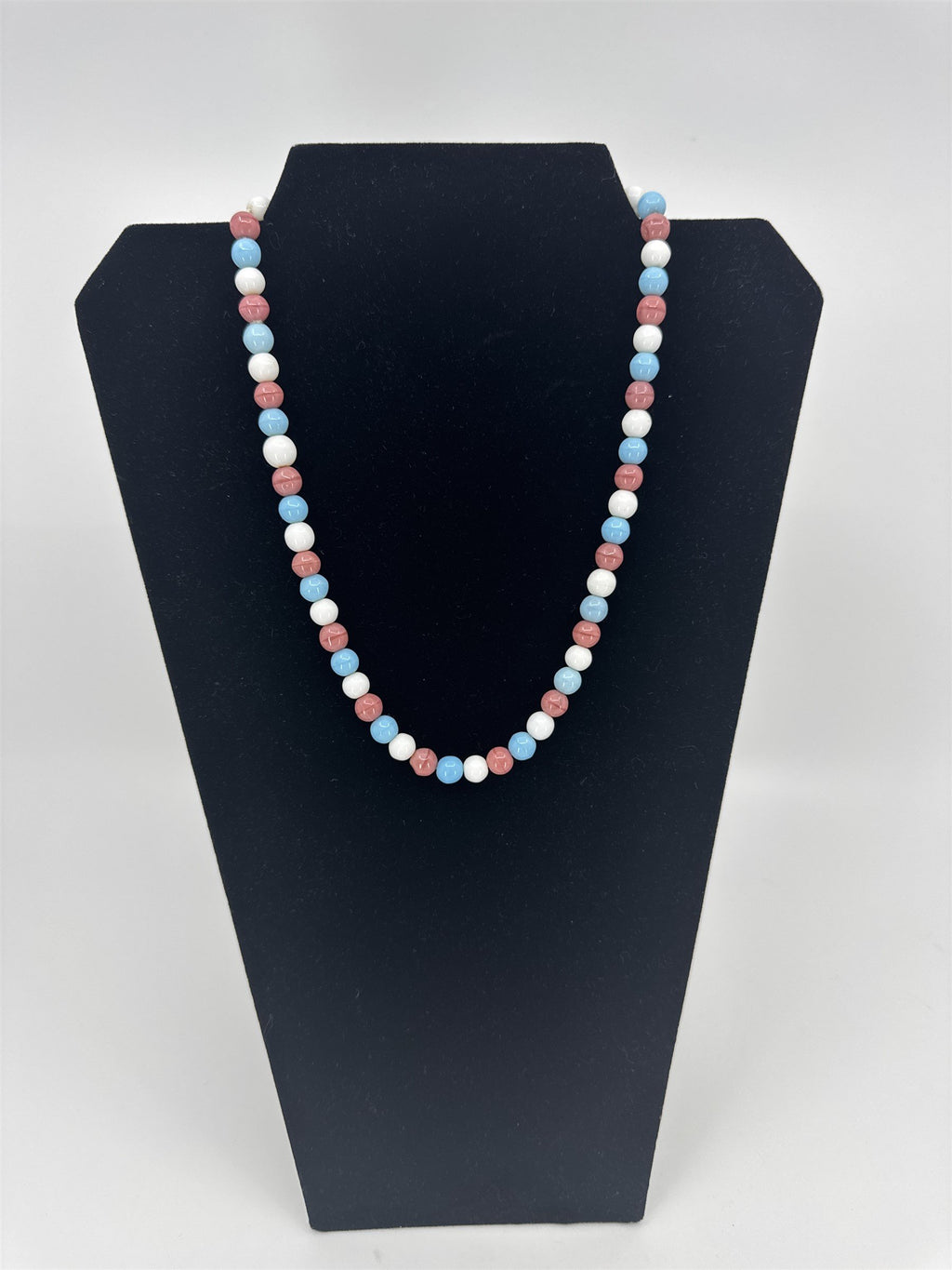 Vintage Womens Necklace Costume Jewelry Pink Blue and White Strung Beads