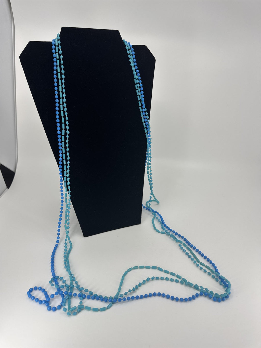 Vintage Womens Necklace Costume Jewelry HONG KONG Two Toned Blue Plastic Beads