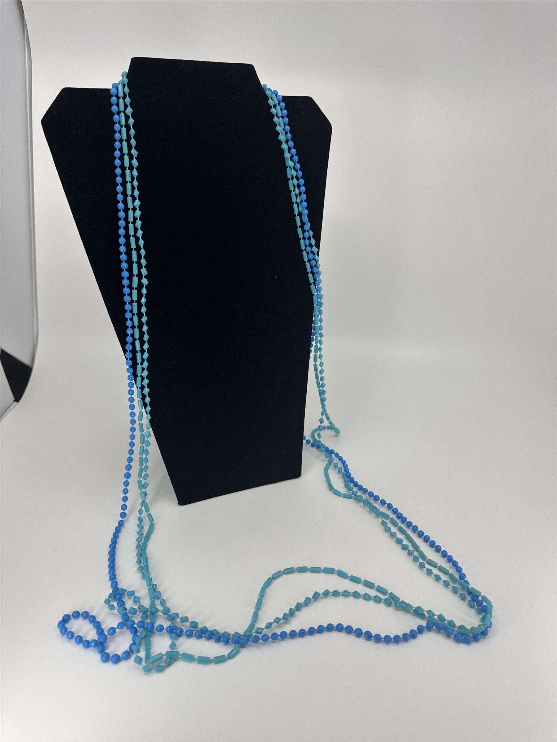Vintage Womens Necklace Costume Jewelry HONG KONG Two Toned Blue Plastic Beads