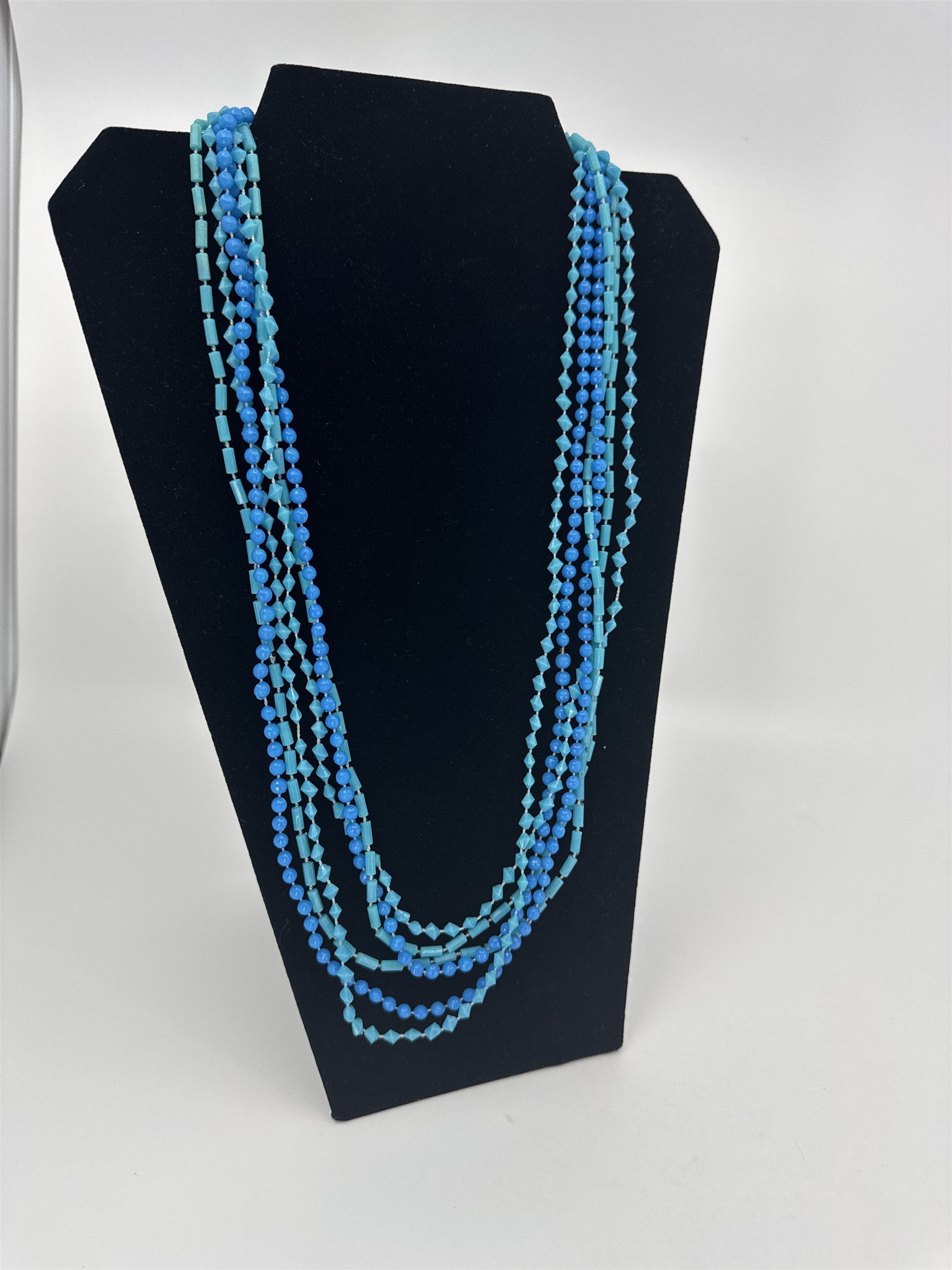 Vintage Womens Necklace Costume Jewelry HONG KONG Two Toned Blue Plastic Beads