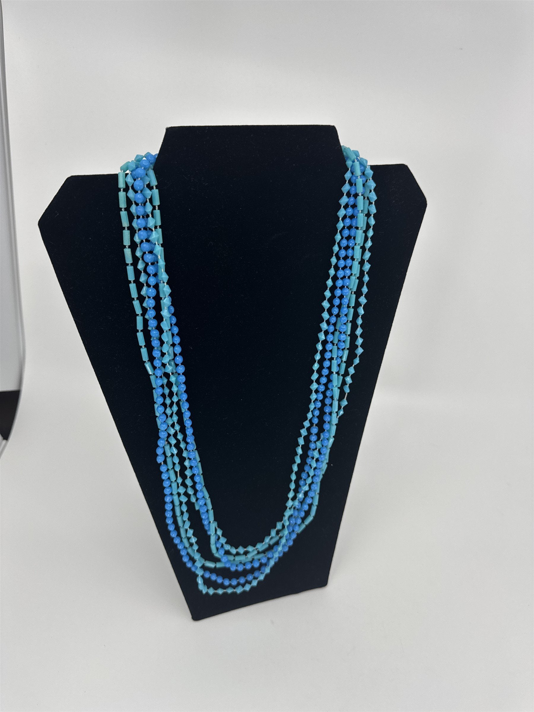 Vintage Womens Necklace Costume Jewelry HONG KONG Two Toned Blue Plastic Beads