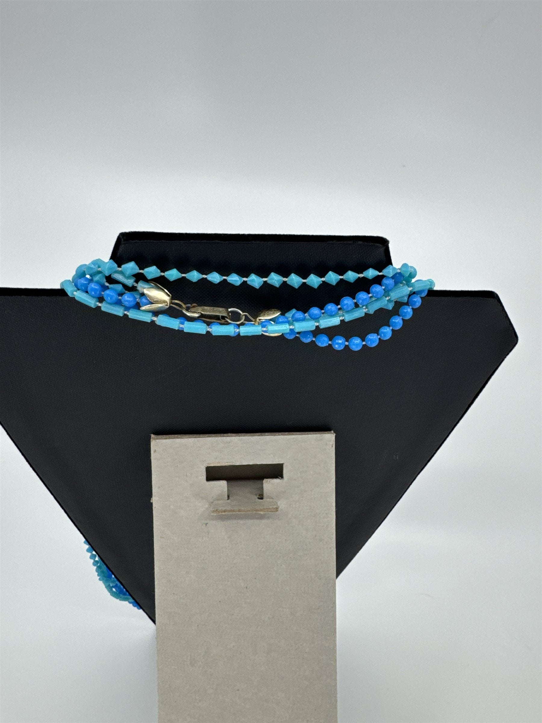 Vintage Womens Necklace Costume Jewelry HONG KONG Two Toned Blue Plastic Beads