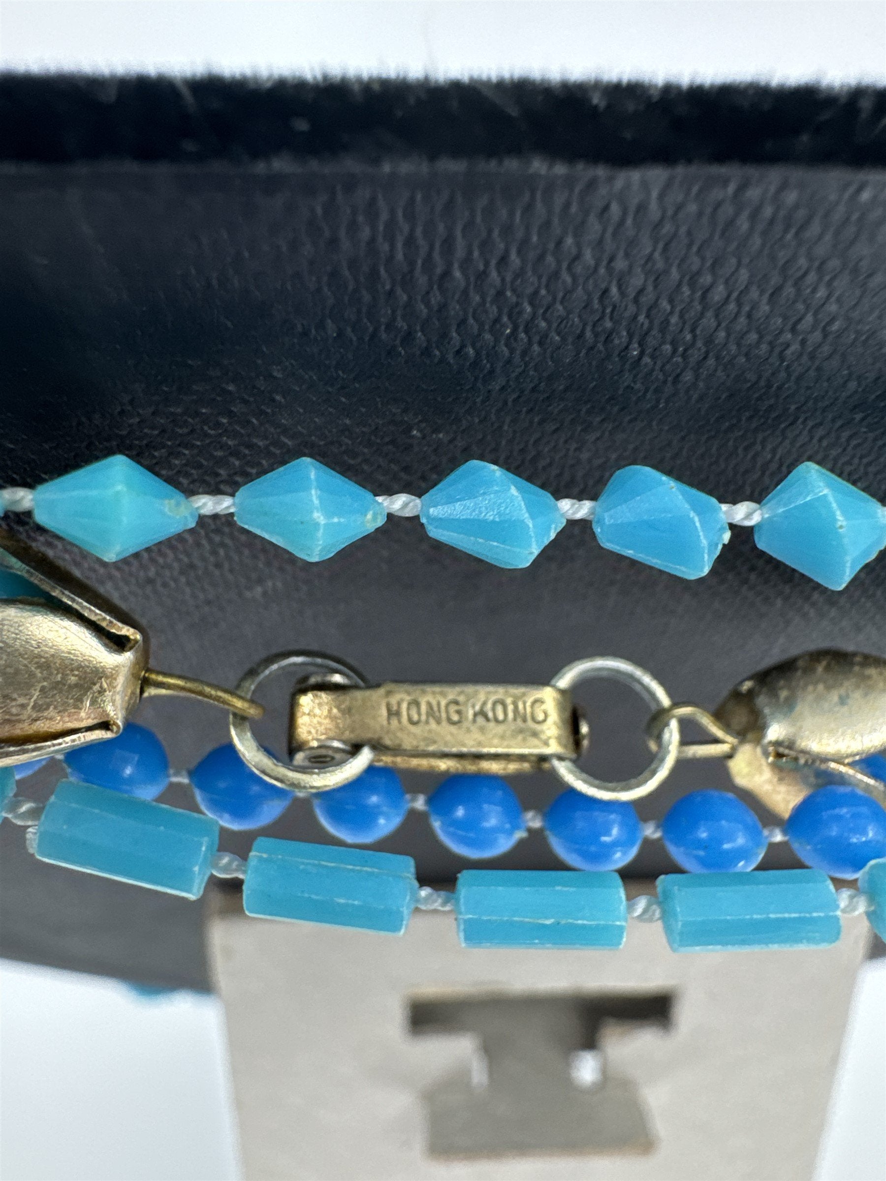 Vintage Womens Necklace Costume Jewelry HONG KONG Two Toned Blue Plastic Beads