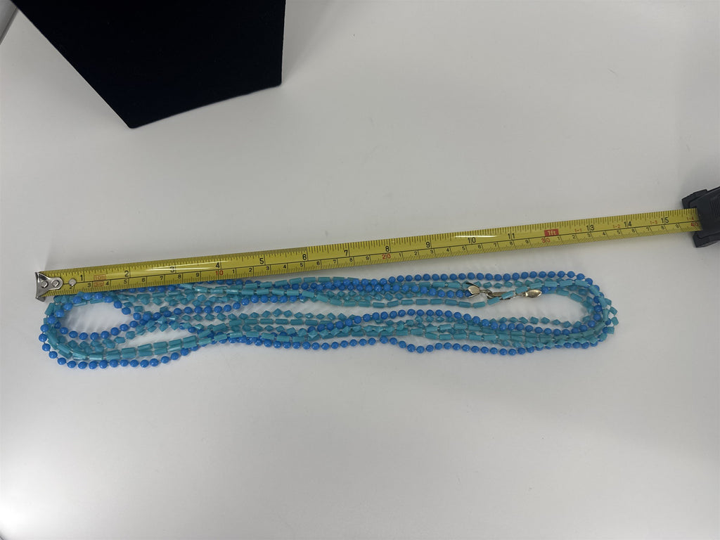 Vintage Womens Necklace Costume Jewelry HONG KONG Two Toned Blue Plastic Beads