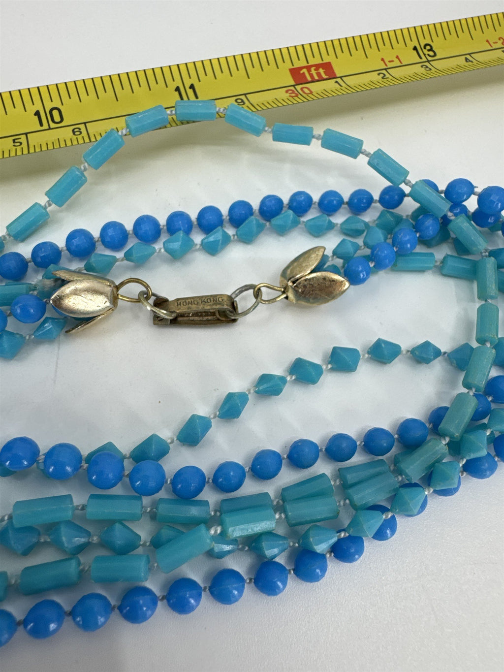 Vintage Womens Necklace Costume Jewelry HONG KONG Two Toned Blue Plastic Beads