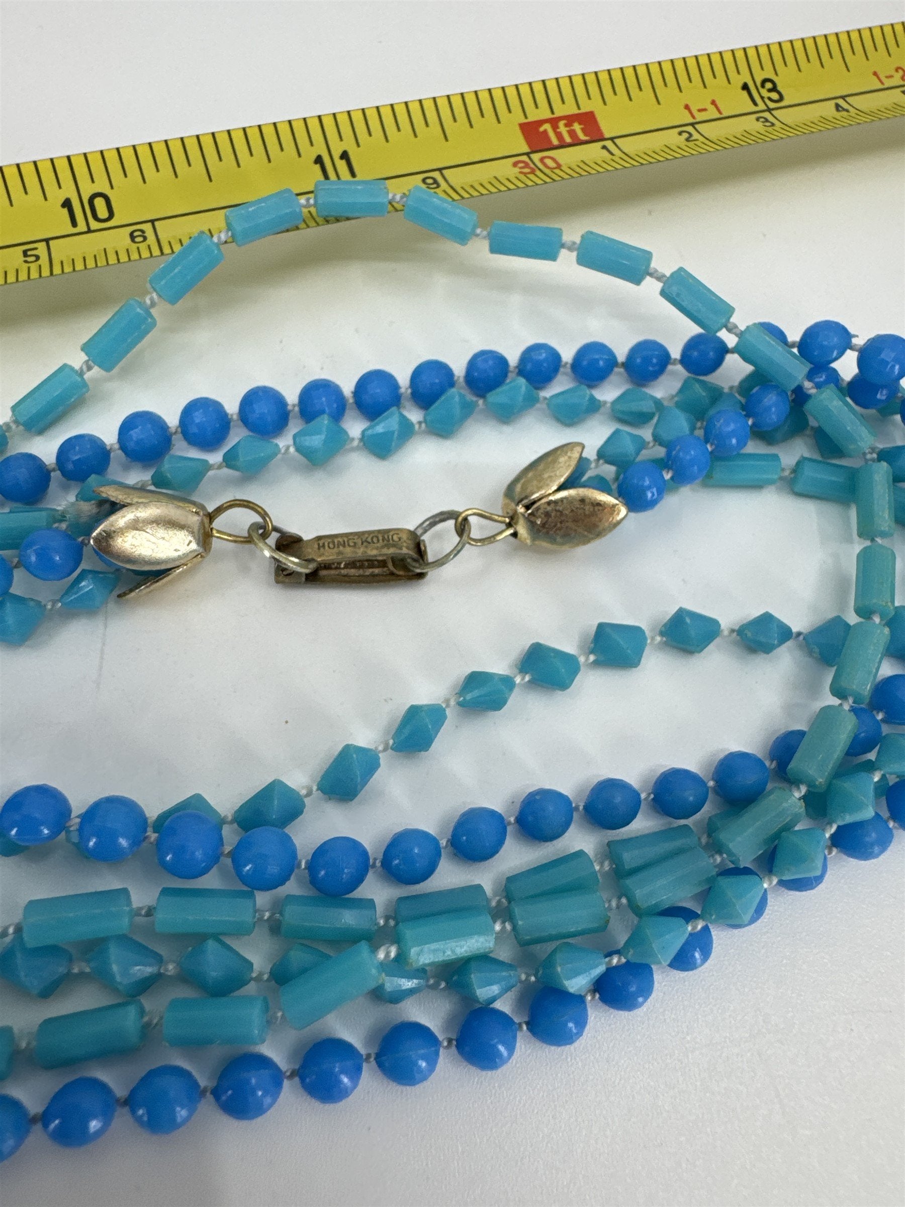 Vintage Womens Necklace Costume Jewelry HONG KONG Two Toned Blue Plastic Beads