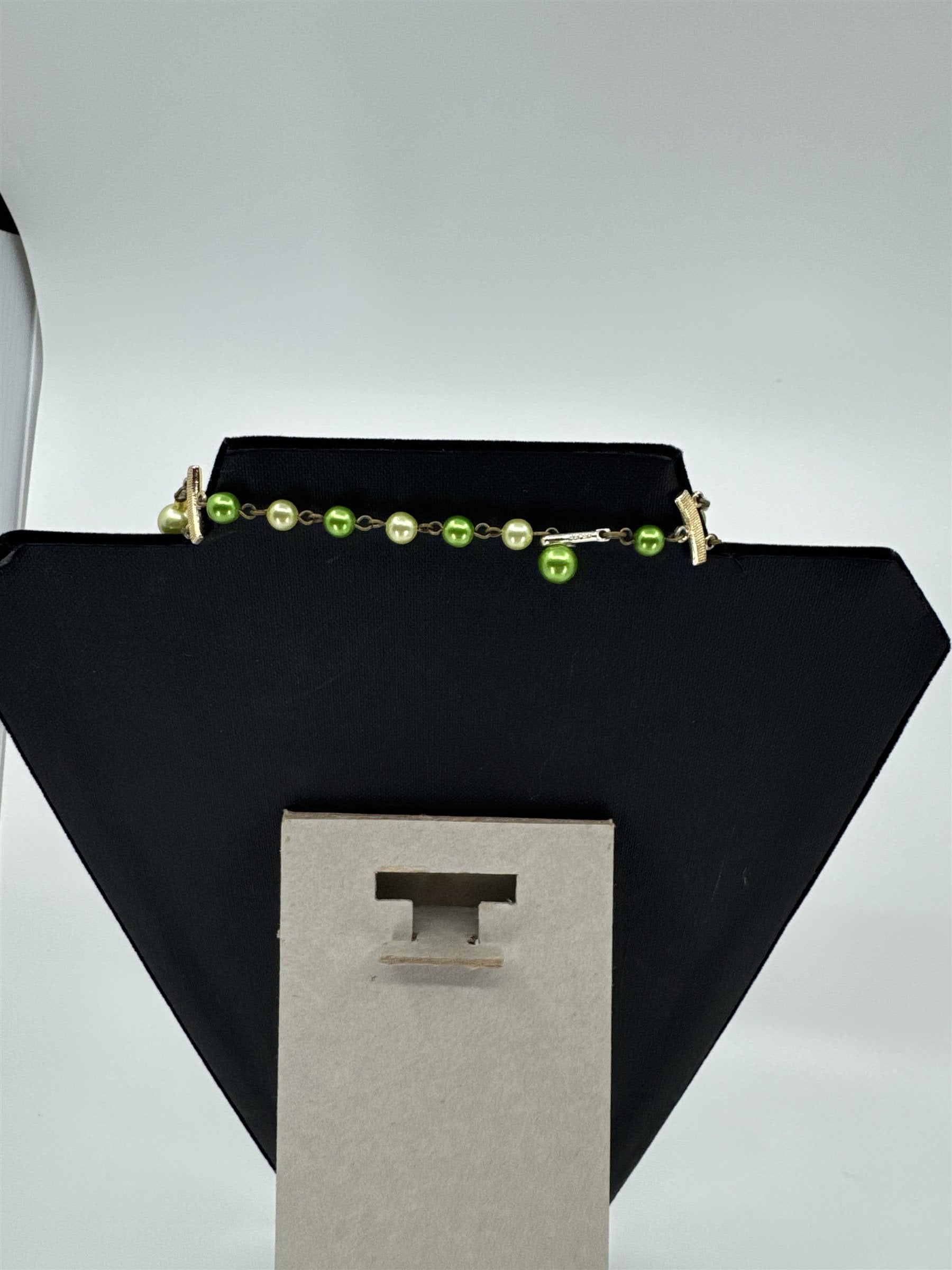 Vintage Womens Necklace 3-Strand Rose Green St. Patricks Day Necklace JAPAN