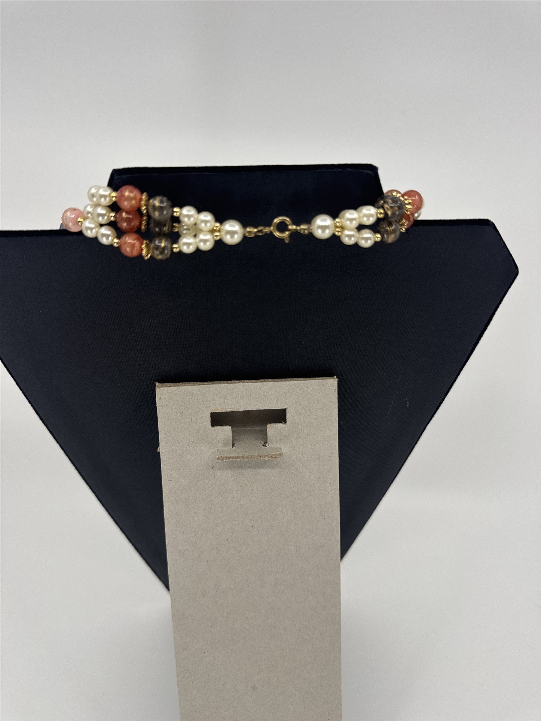 Vintage Womens Necklace Costume Jewelry Multicolored Beads Faux Pearls 3-Strands