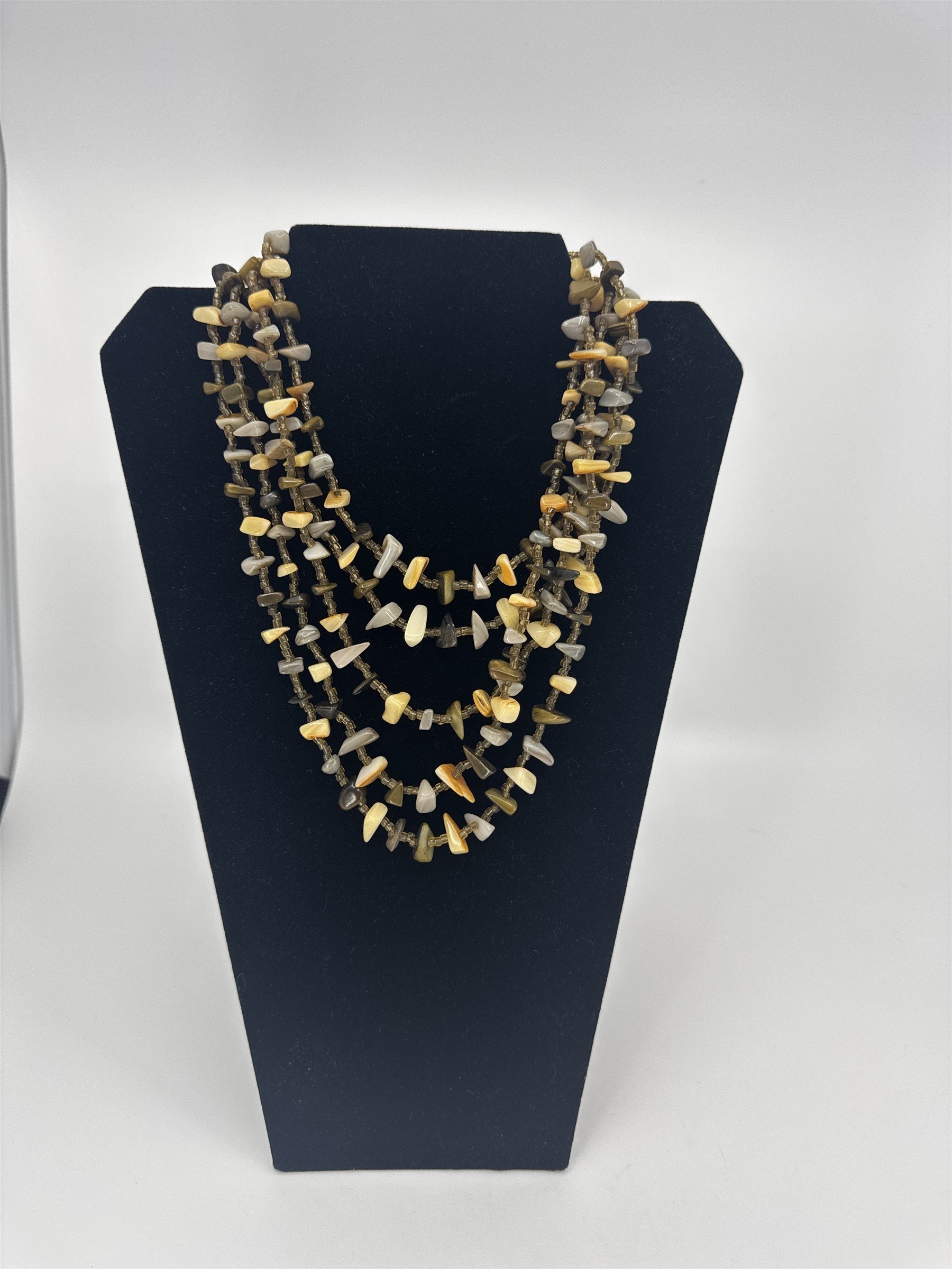 Vintage Womens Necklace Costume Jewelry JAPAN Stoned Beaded Necklace 5-Strands