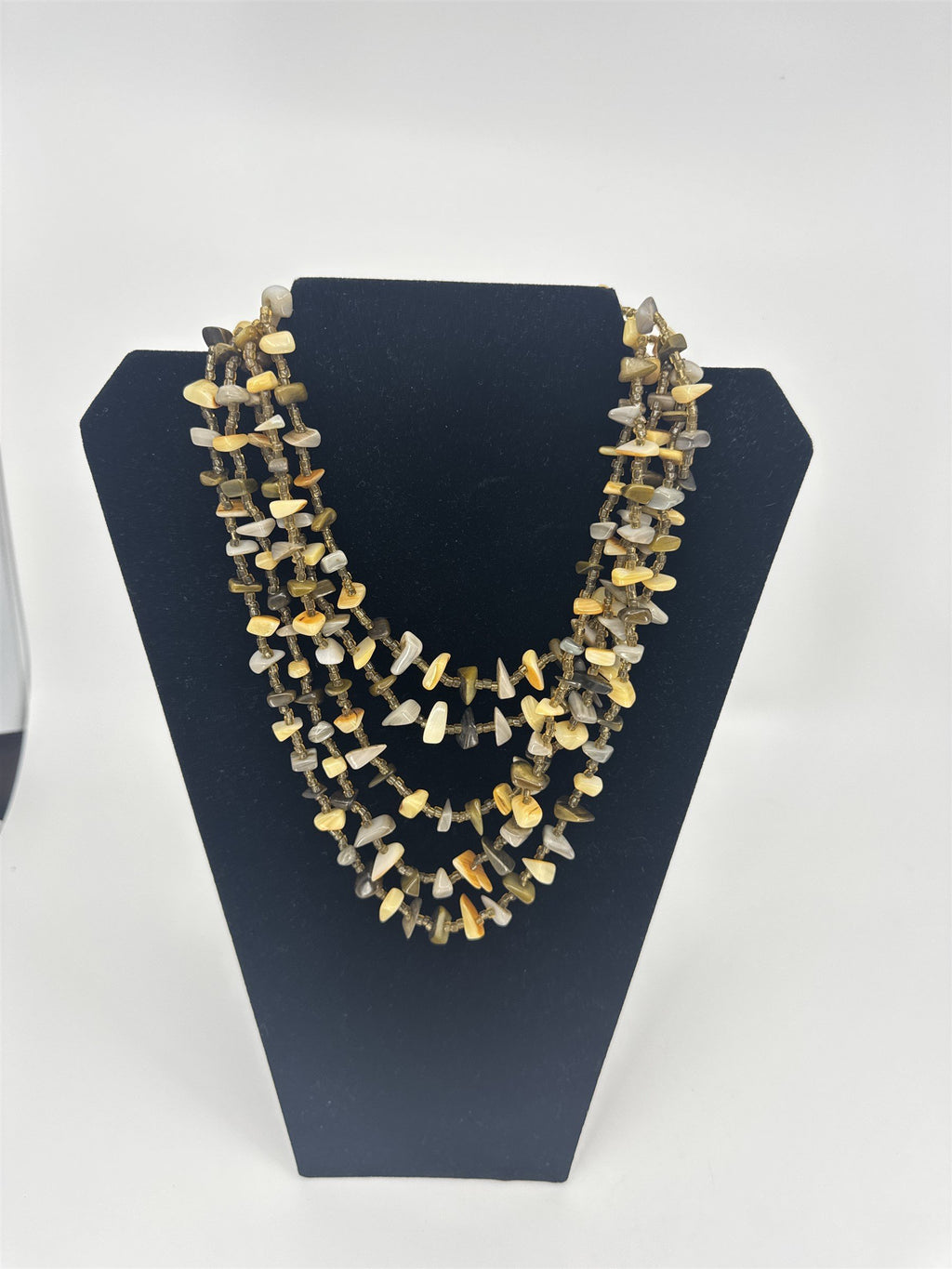 Vintage Womens Necklace Costume Jewelry JAPAN Stoned Beaded Necklace 5-Strands