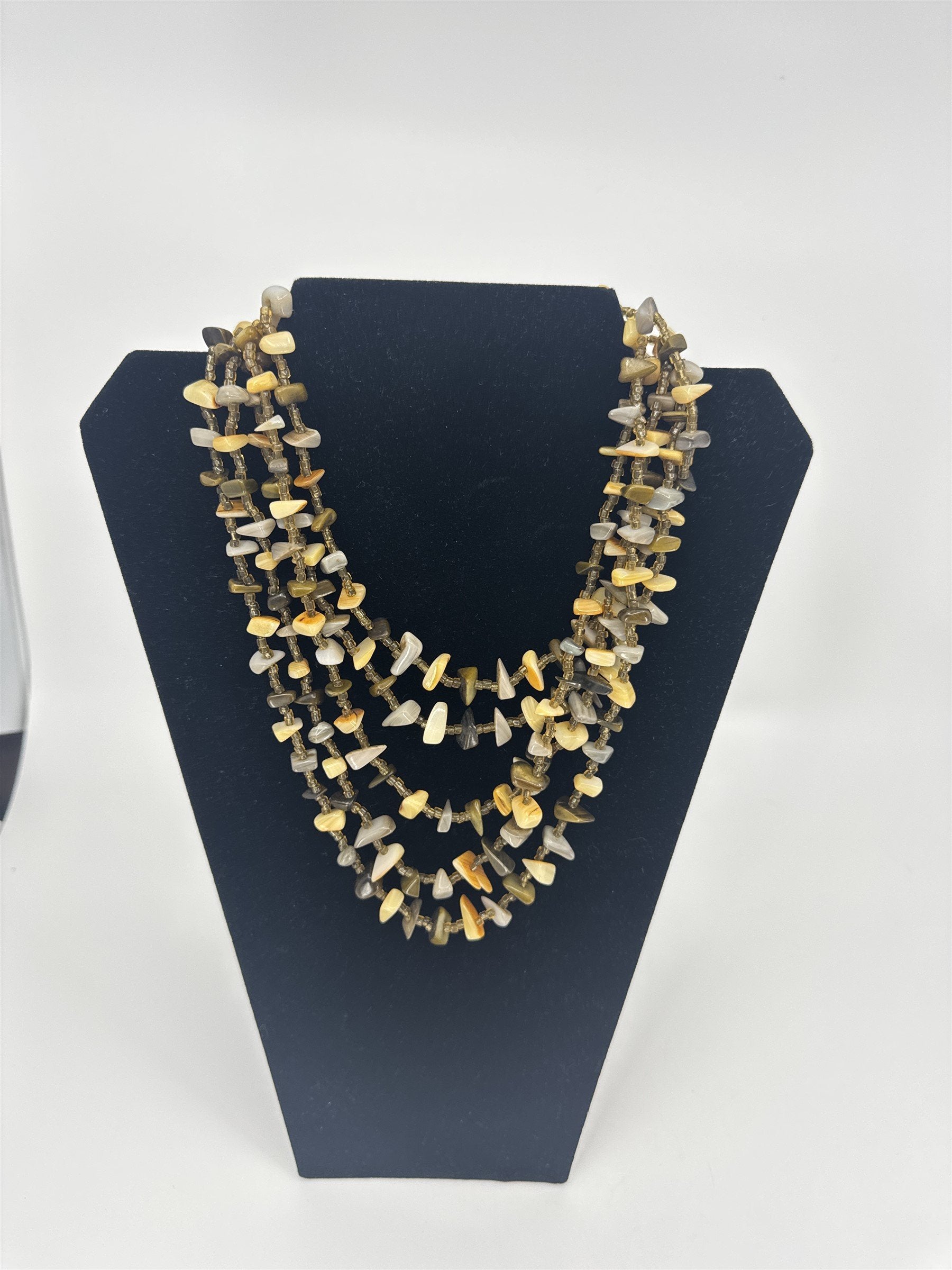 Vintage Womens Necklace Costume Jewelry JAPAN Stoned Beaded Necklace 5-Strands