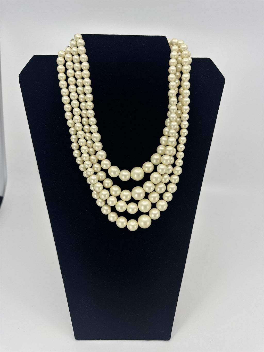 Vintage Hong Kong Costume Jewelry Faux Pearl 4-Strand Necklace