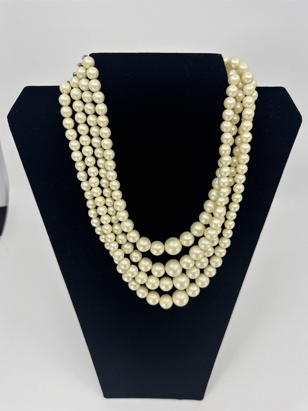 Vintage Hong Kong Costume Jewelry Faux Pearl 4-Strand Necklace