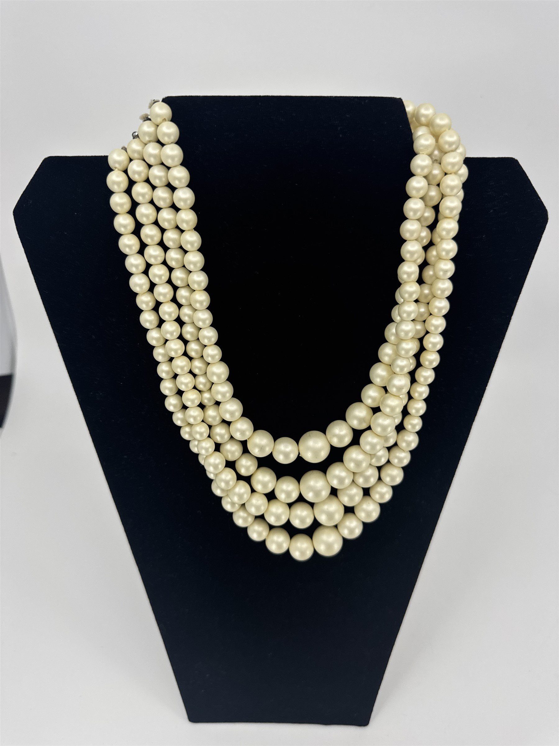 Vintage Hong Kong Costume Jewelry Faux Pearl 4-Strand Necklace