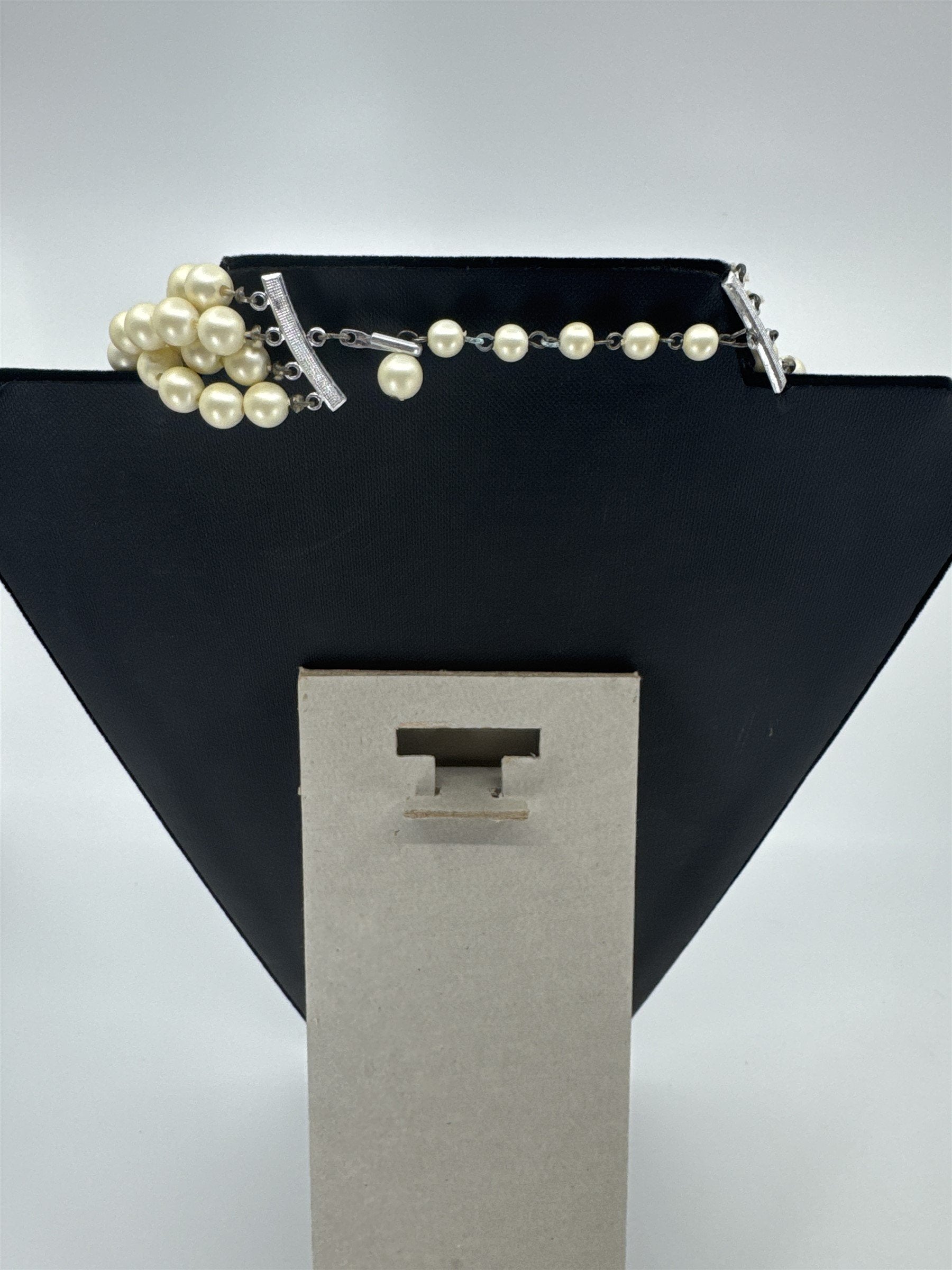 Vintage Hong Kong Costume Jewelry Faux Pearl 4-Strand Necklace