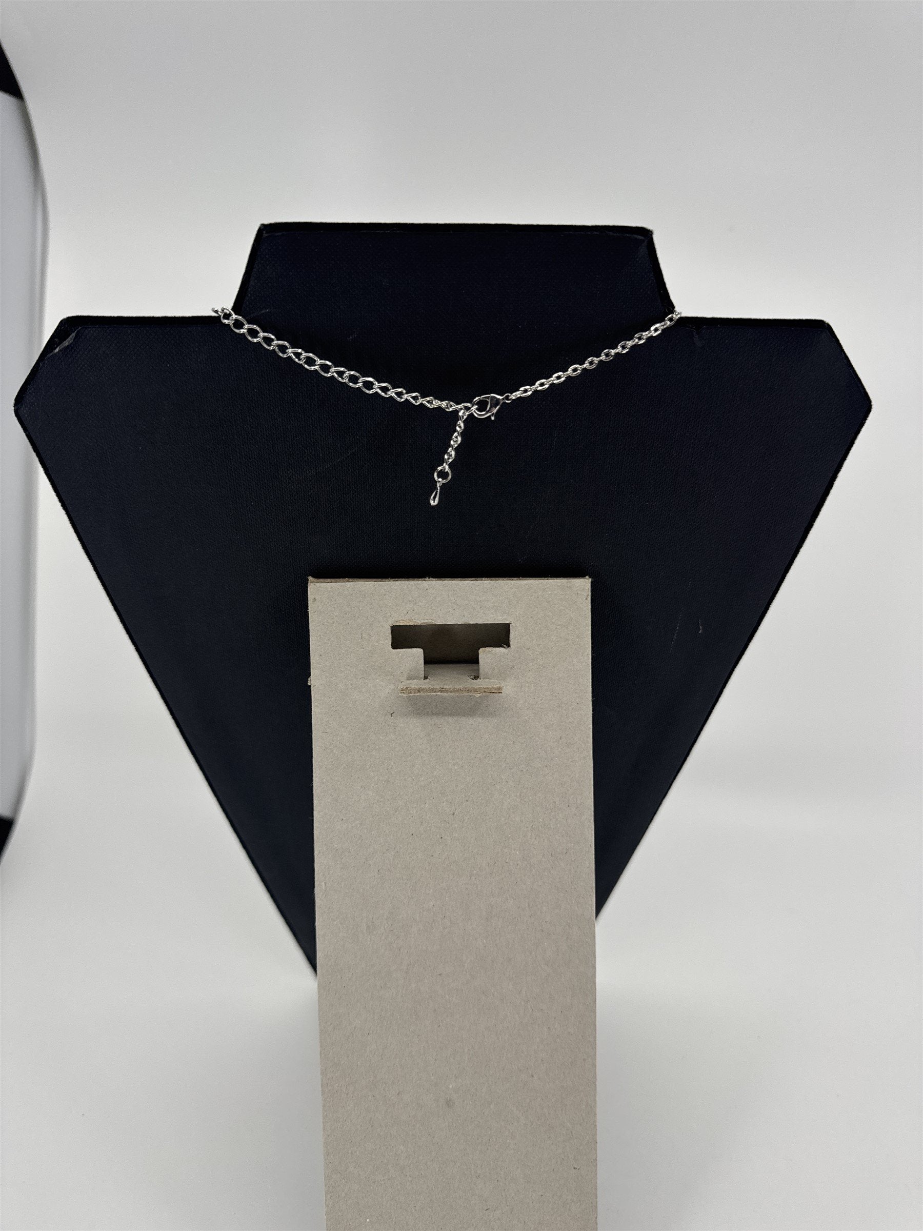 Silver Tone Grandma Necklace /w Floral Rhinestones Chain Necklace