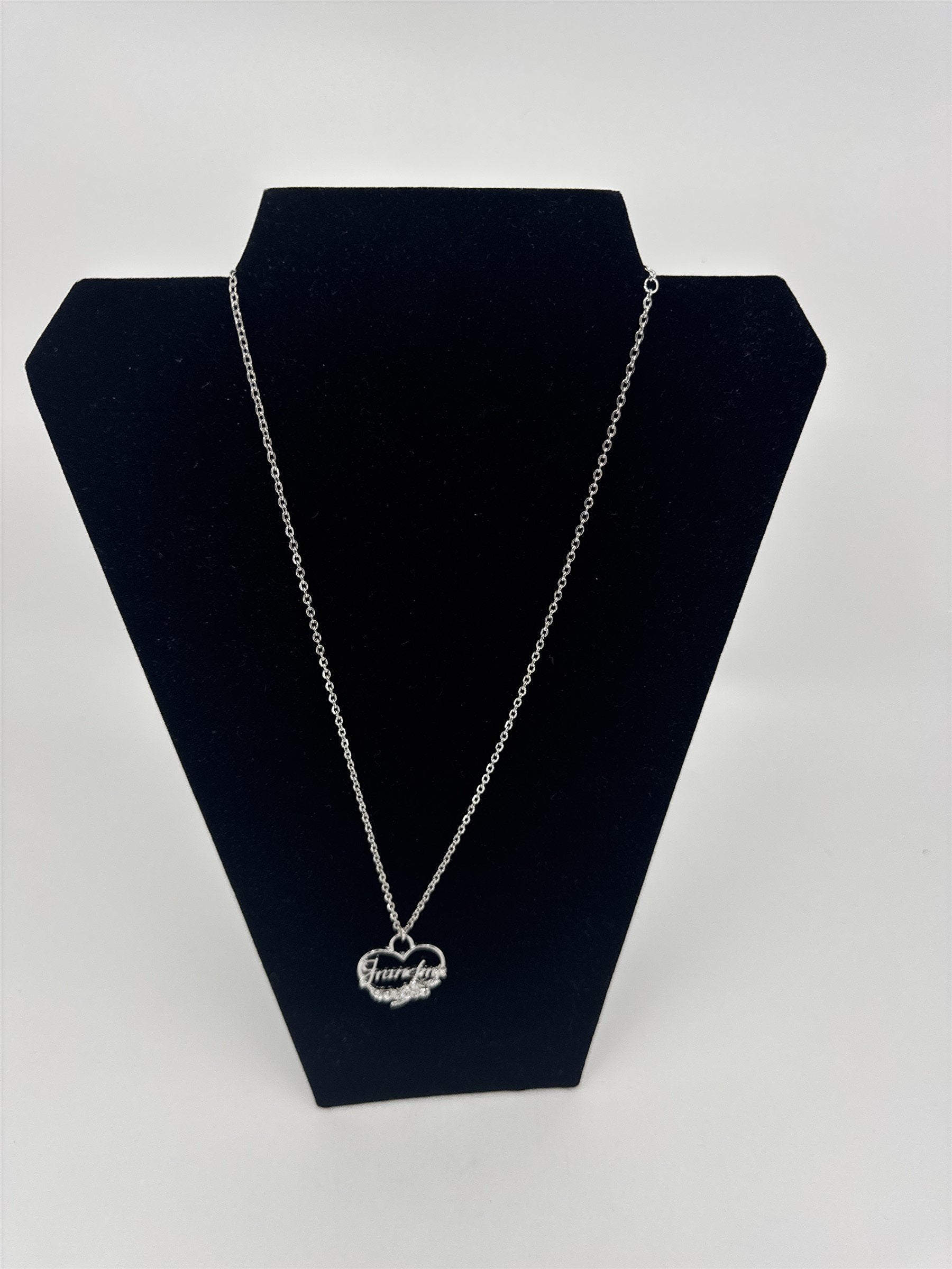 Silver Tone Grandma Necklace /w Floral Rhinestones Chain Necklace
