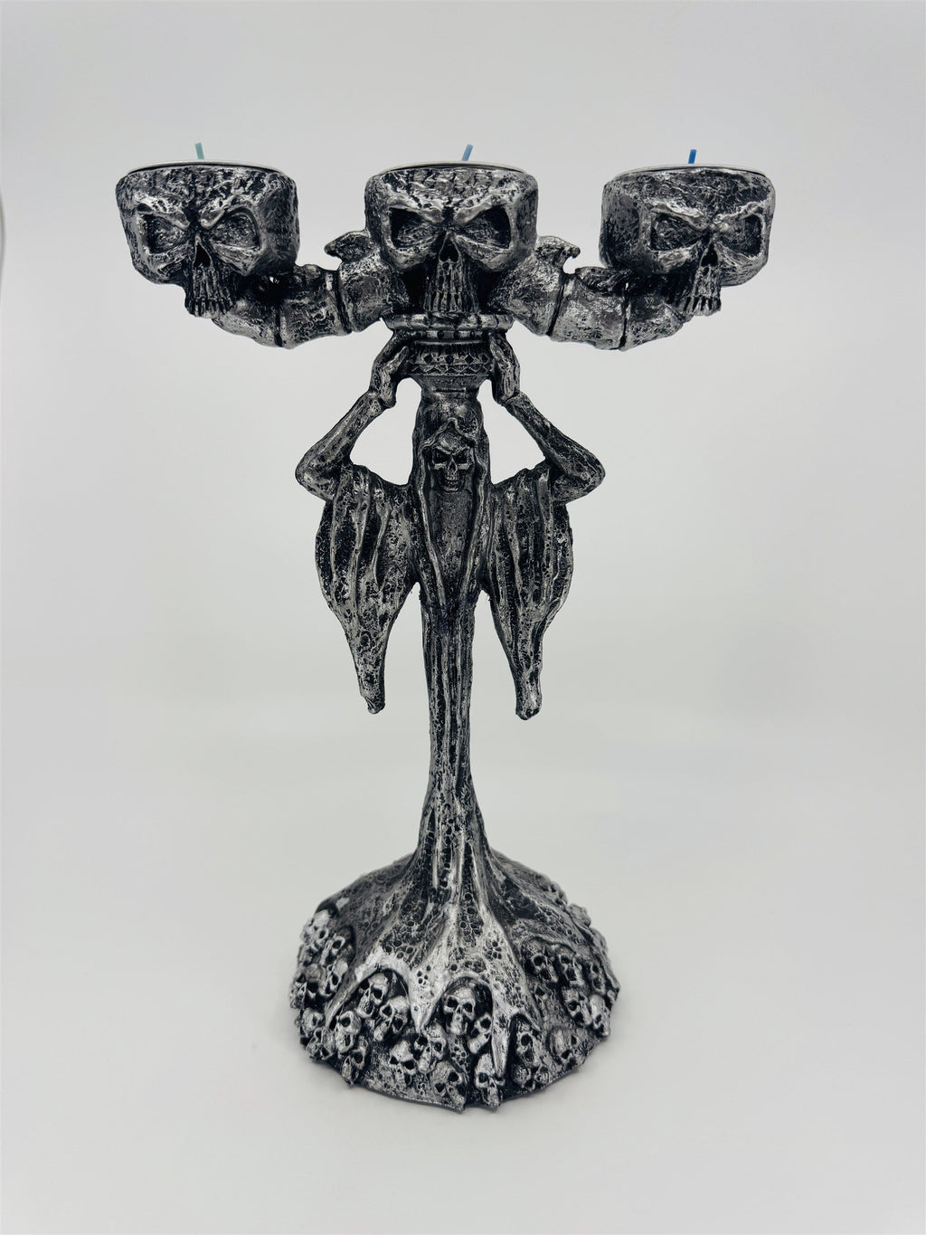 Skeleton & Skulls 3 Tealight Candle Holder Candelabra Composite Resin Halloween