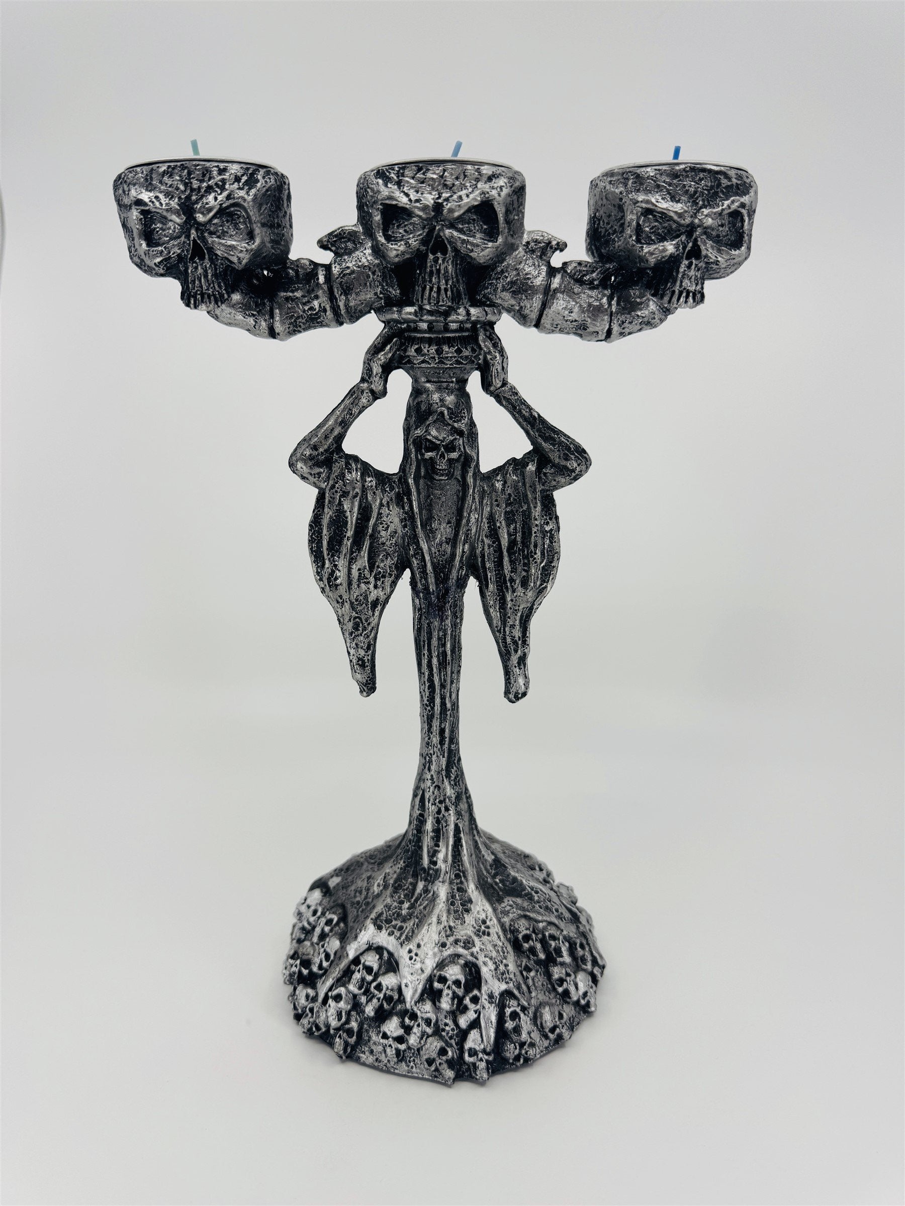 Skeleton & Skulls 3 Tealight Candle Holder Candelabra Composite Resin Halloween