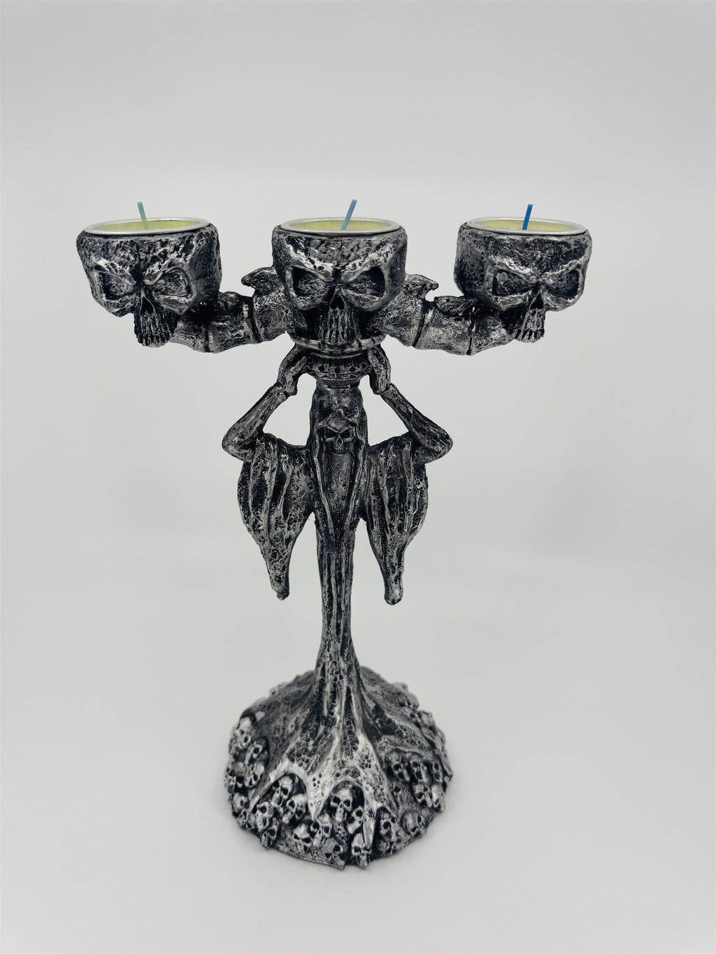 Skeleton & Skulls 3 Tealight Candle Holder Candelabra Composite Resin Halloween