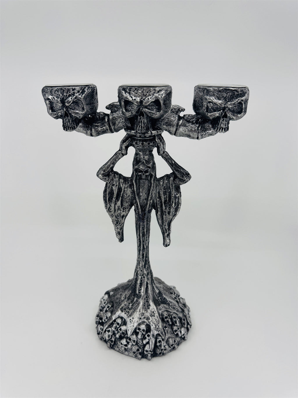 Skeleton & Skulls 3 Tealight Candle Holder Candelabra Composite Resin Halloween