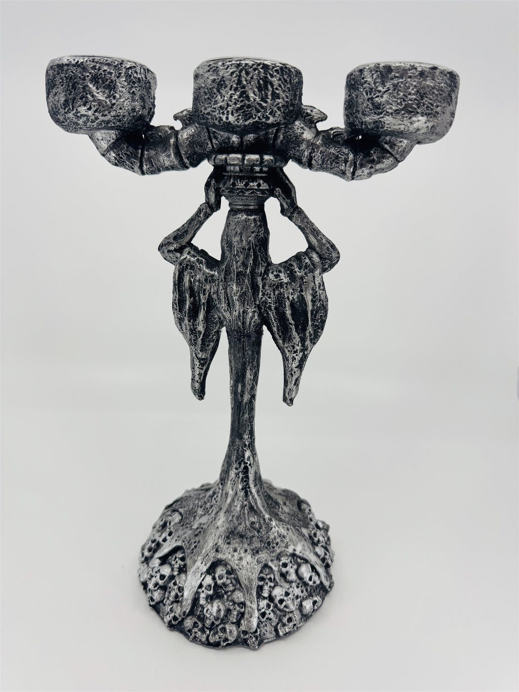 Skeleton & Skulls 3 Tealight Candle Holder Candelabra Composite Resin Halloween