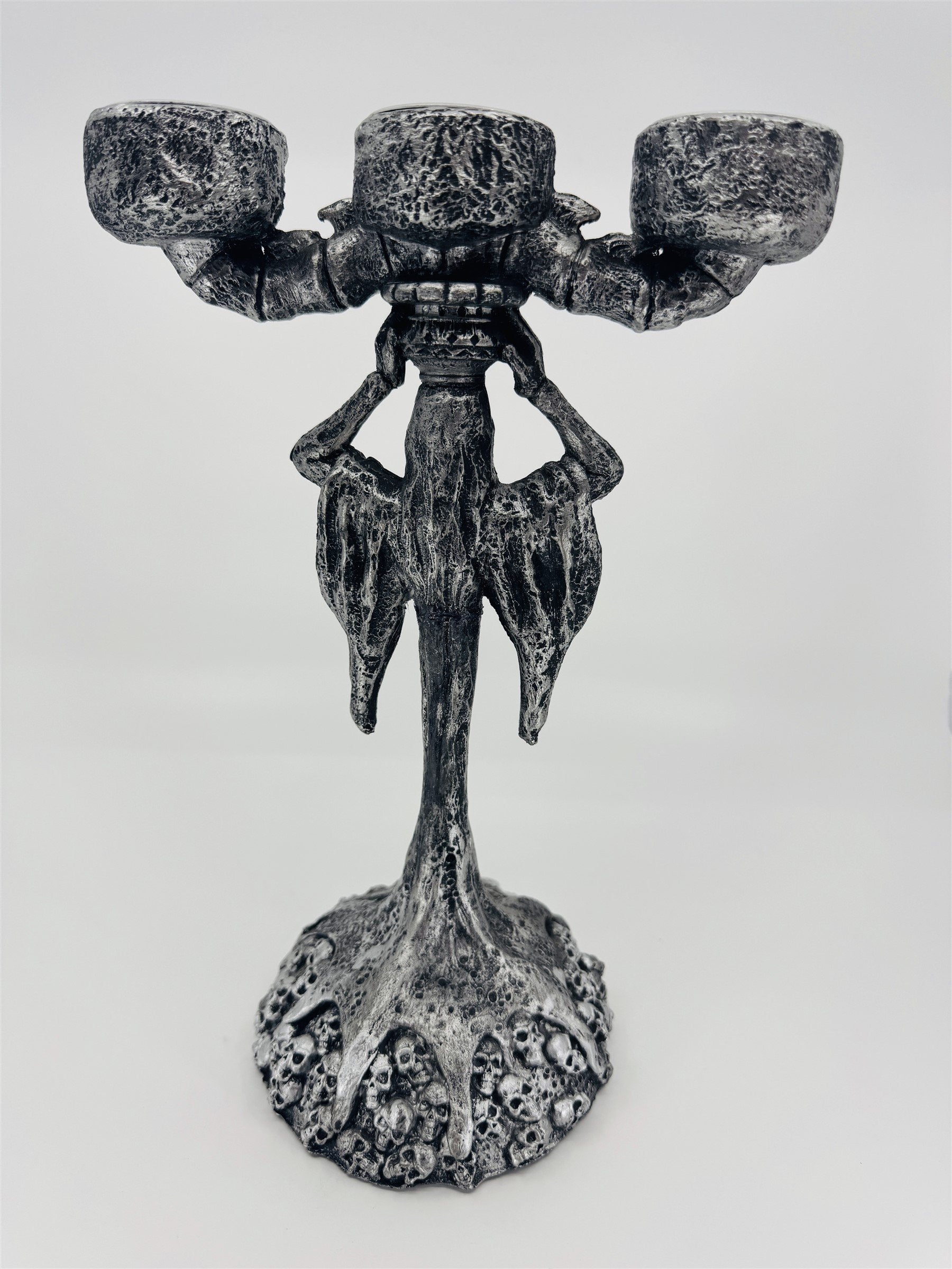 Skeleton & Skulls 3 Tealight Candle Holder Candelabra Composite Resin Halloween