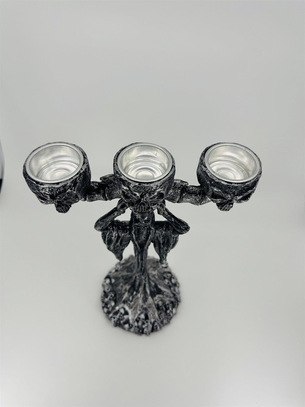 Skeleton & Skulls 3 Tealight Candle Holder Candelabra Composite Resin Halloween