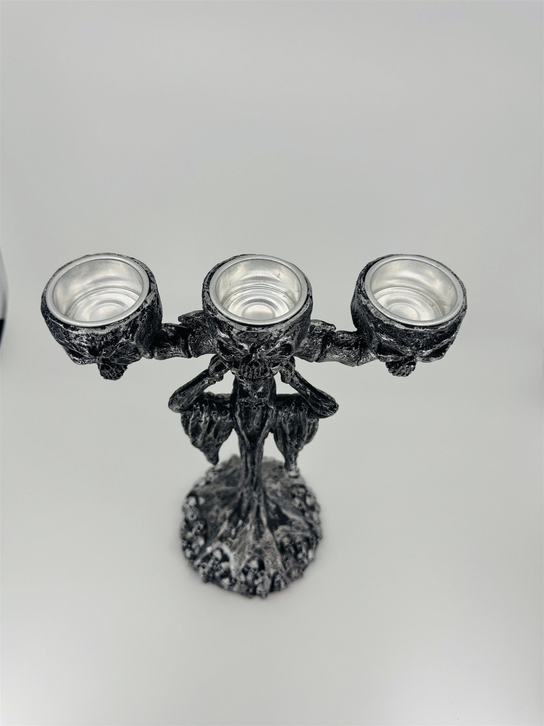Skeleton & Skulls 3 Tealight Candle Holder Candelabra Composite Resin Halloween