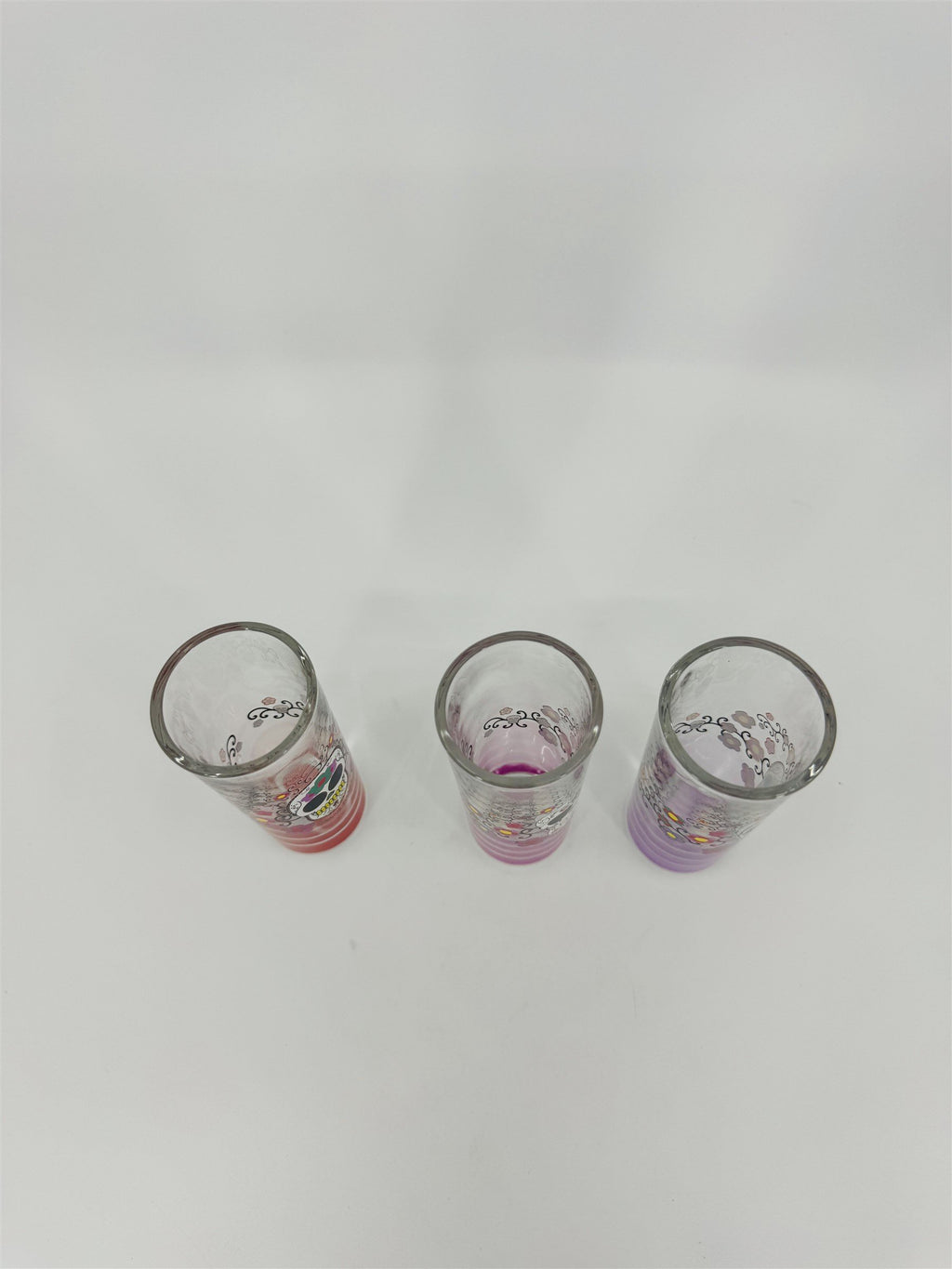 Set of 3 Sugar Skull Shot Shooter Glasses /w Painted Bottom Color Markers