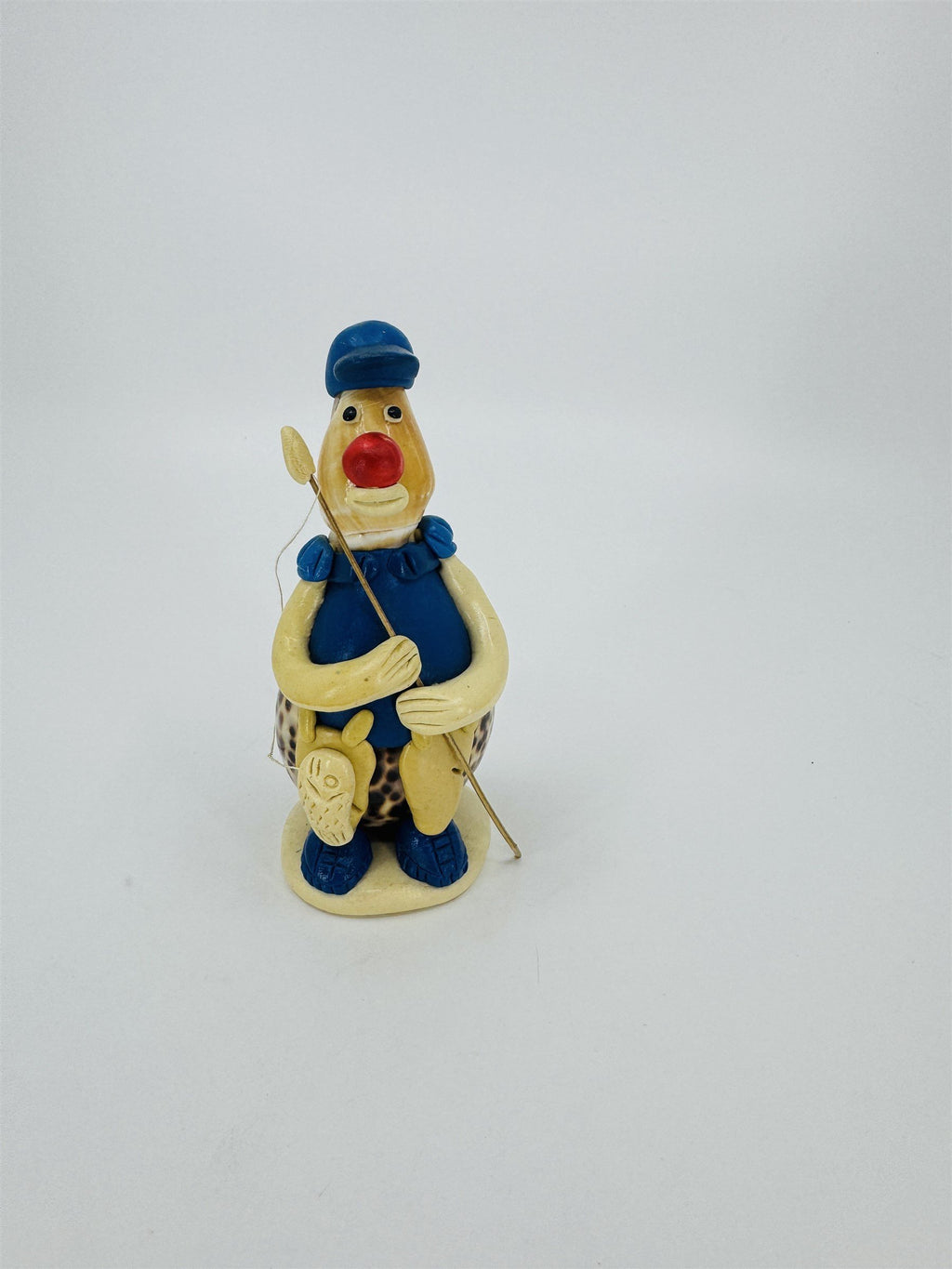 Vintage Sea Shell Art Figurine Fisherman Blue Shirt Made in Philippines