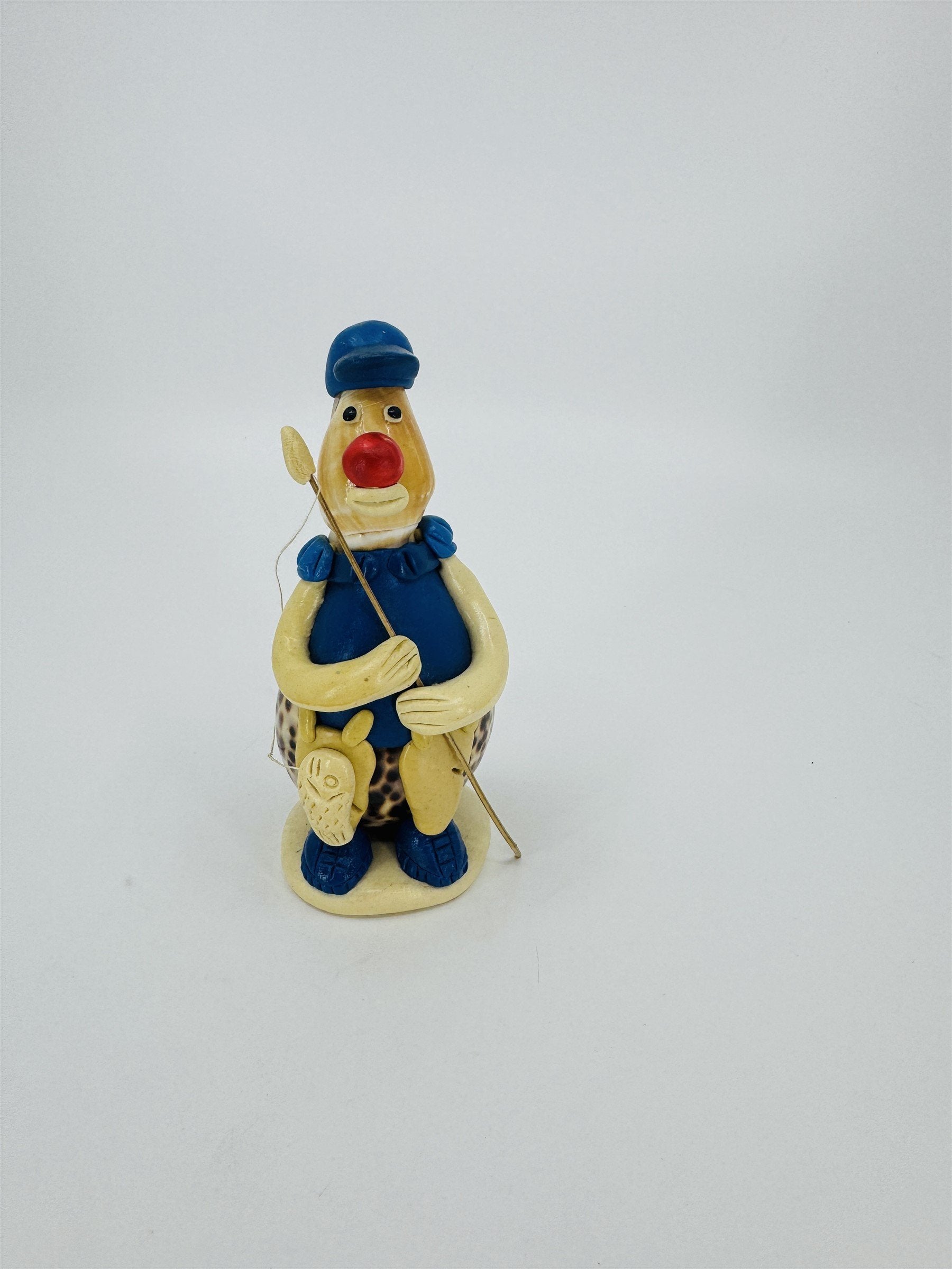 Vintage Sea Shell Art Figurine Fisherman Blue Shirt Made in Philippines