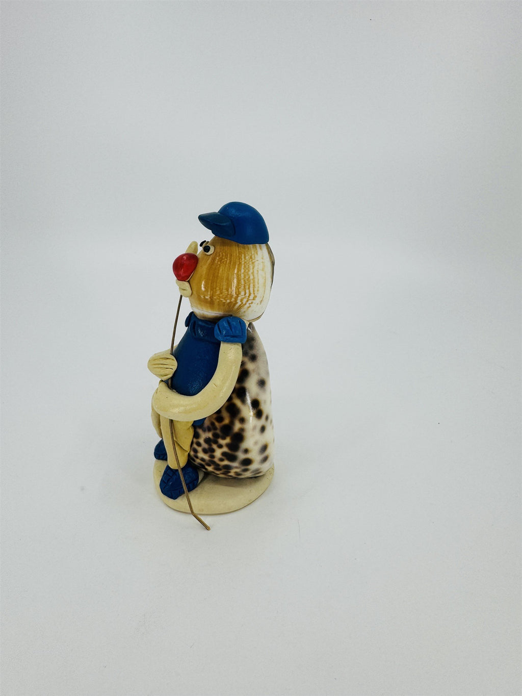 Vintage Sea Shell Art Figurine Fisherman Blue Shirt Made in Philippines