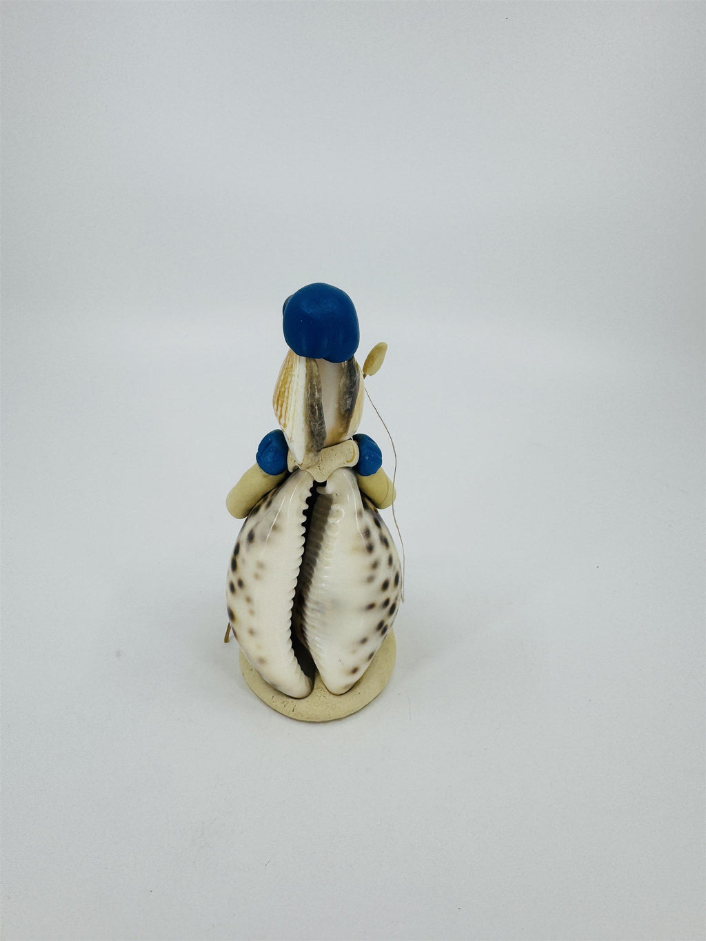 Vintage Sea Shell Art Figurine Fisherman Blue Shirt Made in Philippines