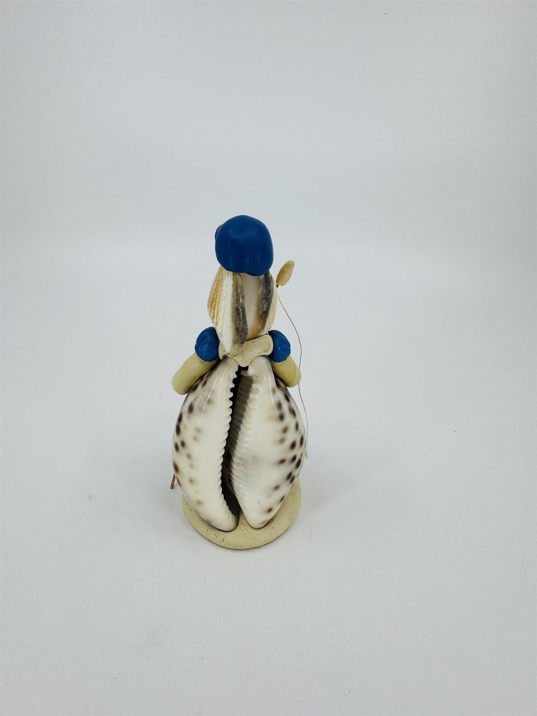 Vintage Sea Shell Art Figurine Fisherman Blue Shirt Made in Philippines