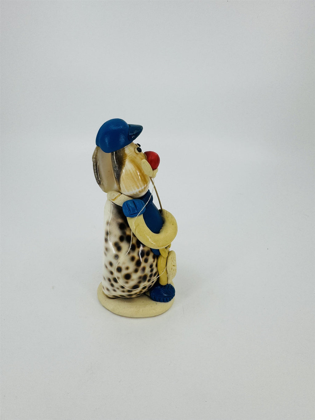 Vintage Sea Shell Art Figurine Fisherman Blue Shirt Made in Philippines