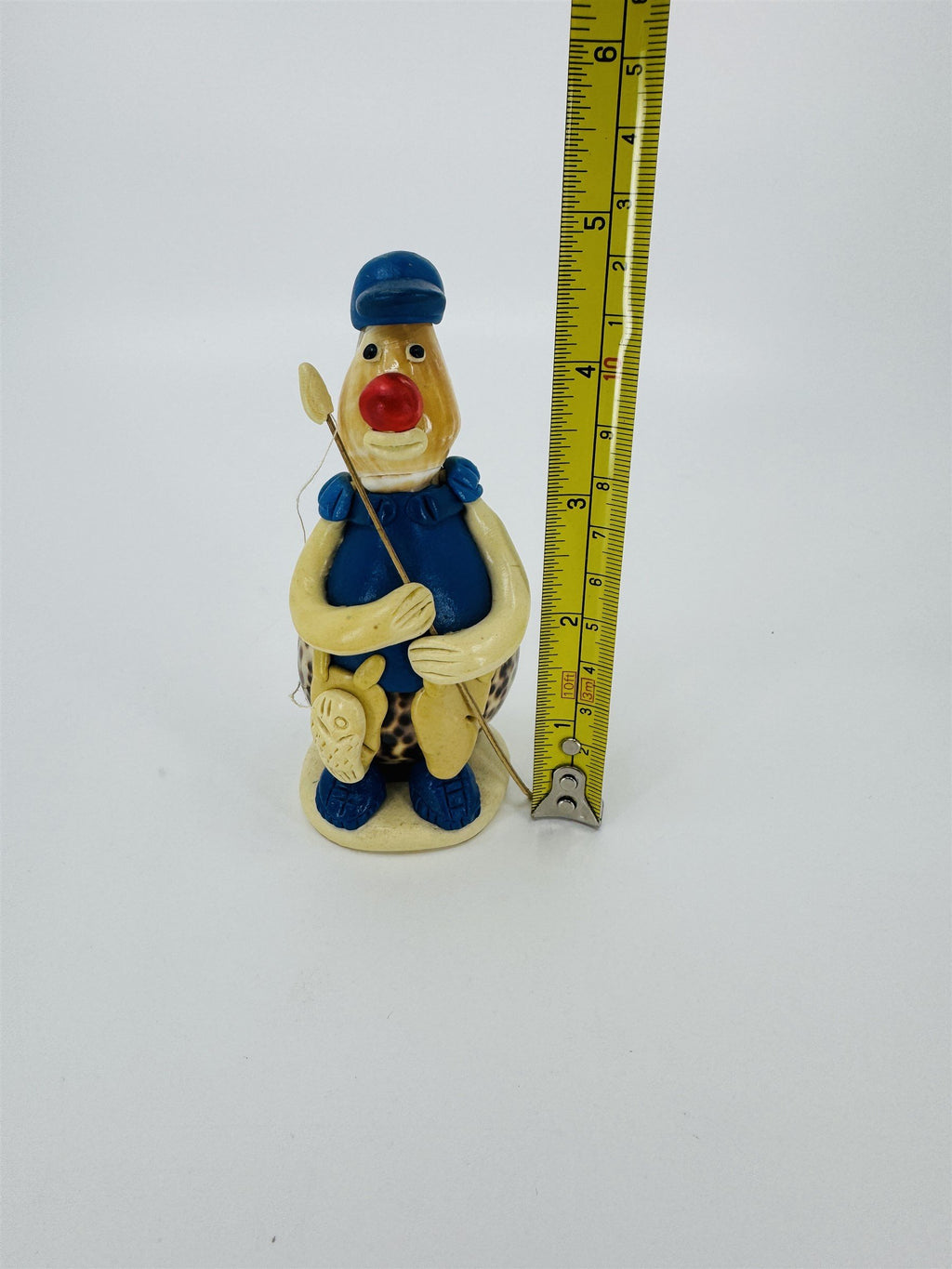 Vintage Sea Shell Art Figurine Fisherman Blue Shirt Made in Philippines