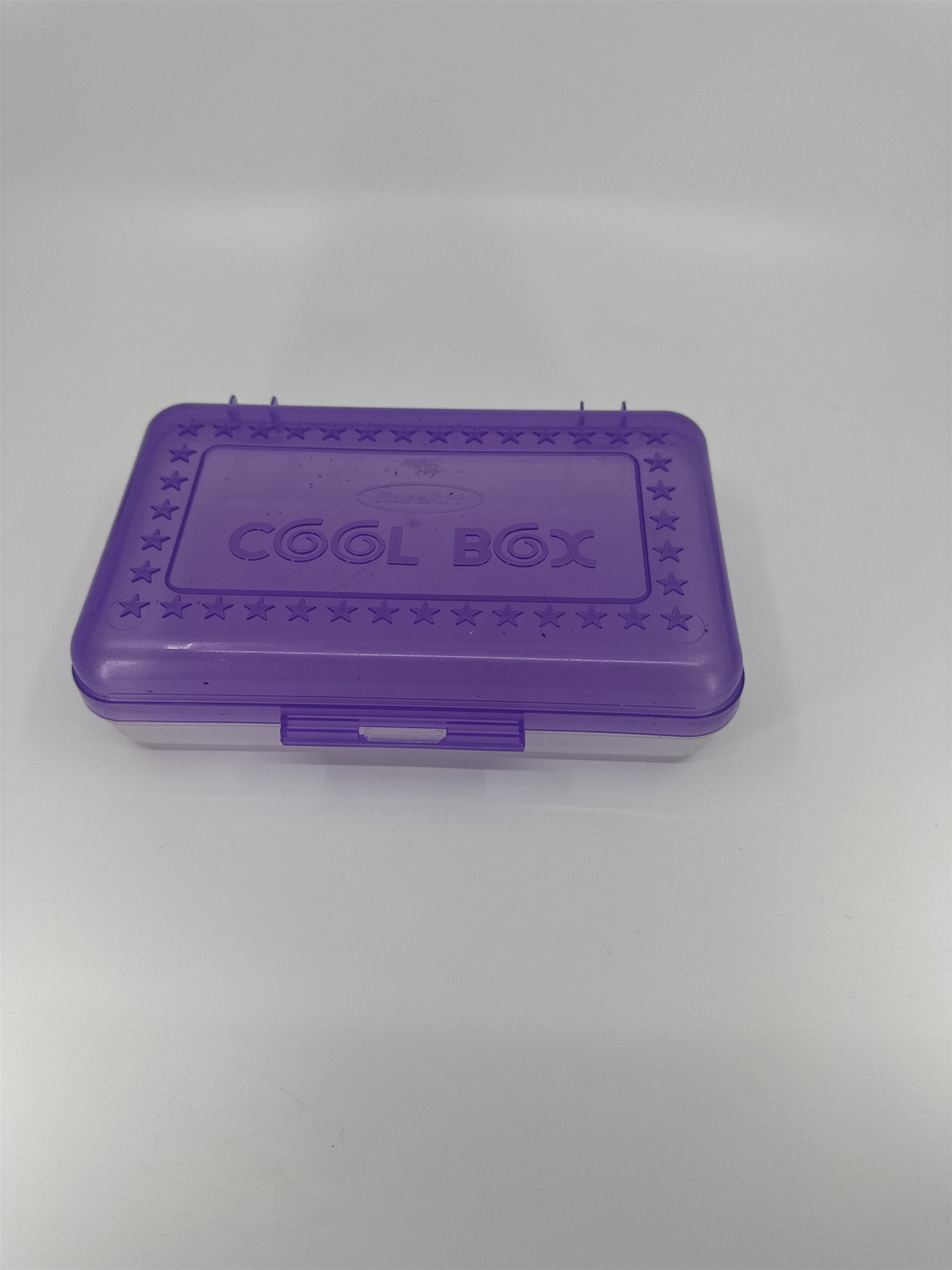 Vintage Purple RoseArt Cool Box Pencil Box w Hatch Latching Lid