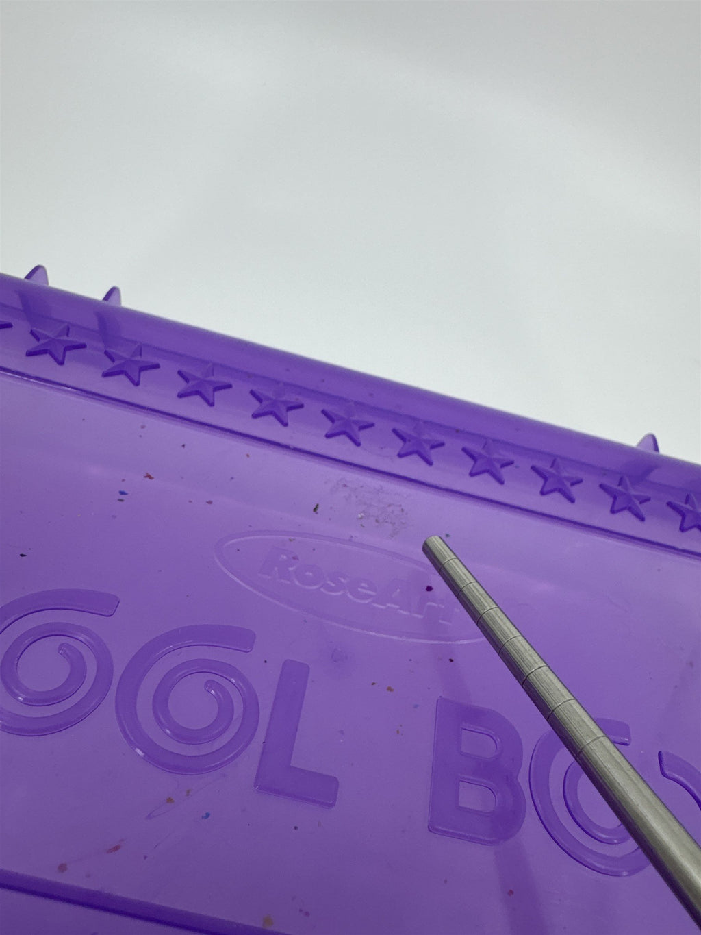 Vintage Purple RoseArt Cool Box Pencil Box w Hatch Latching Lid