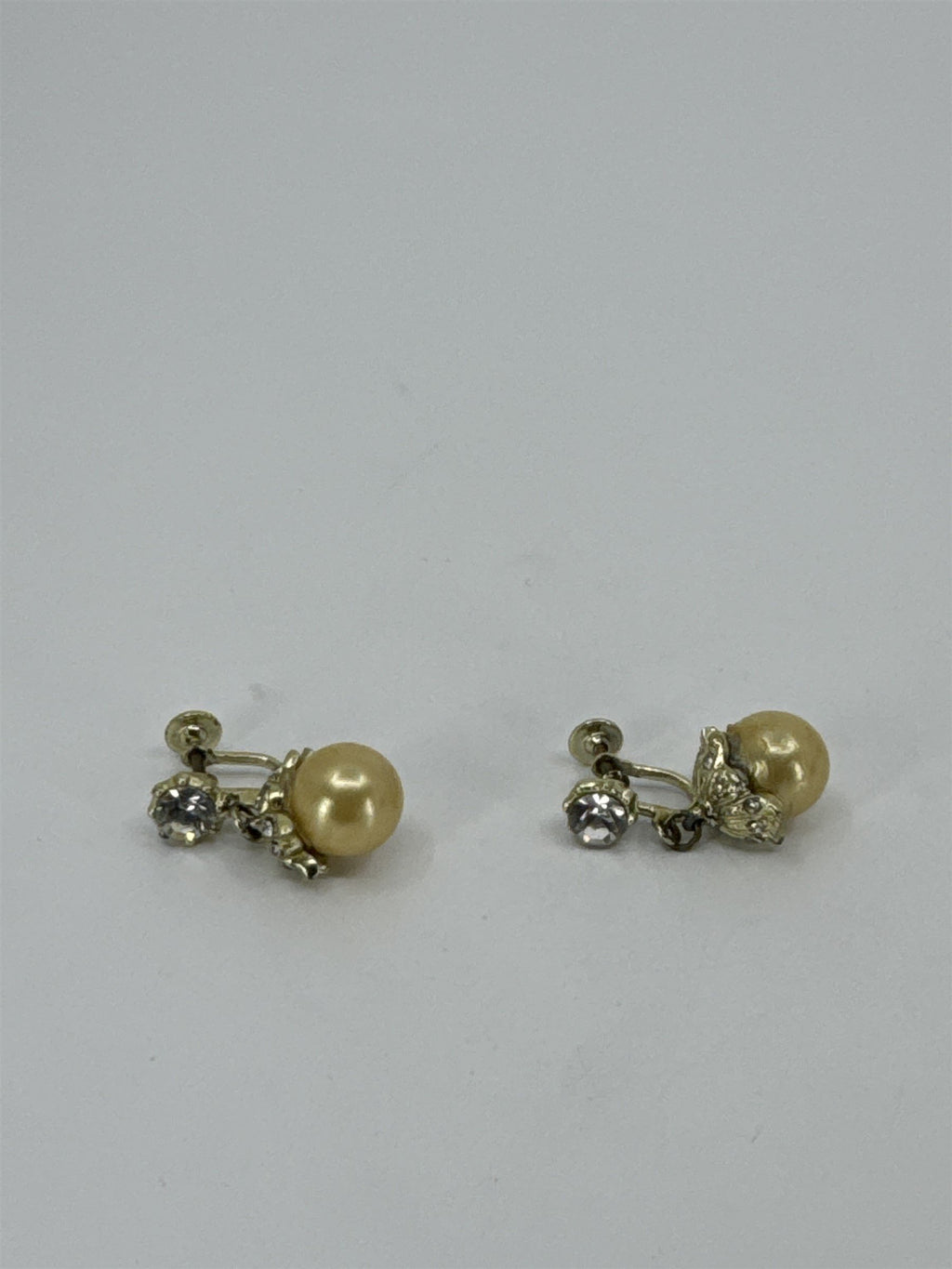 Vintage Faux Pearl and Rhinestone Clip-On Earrings Costume Jewelry
