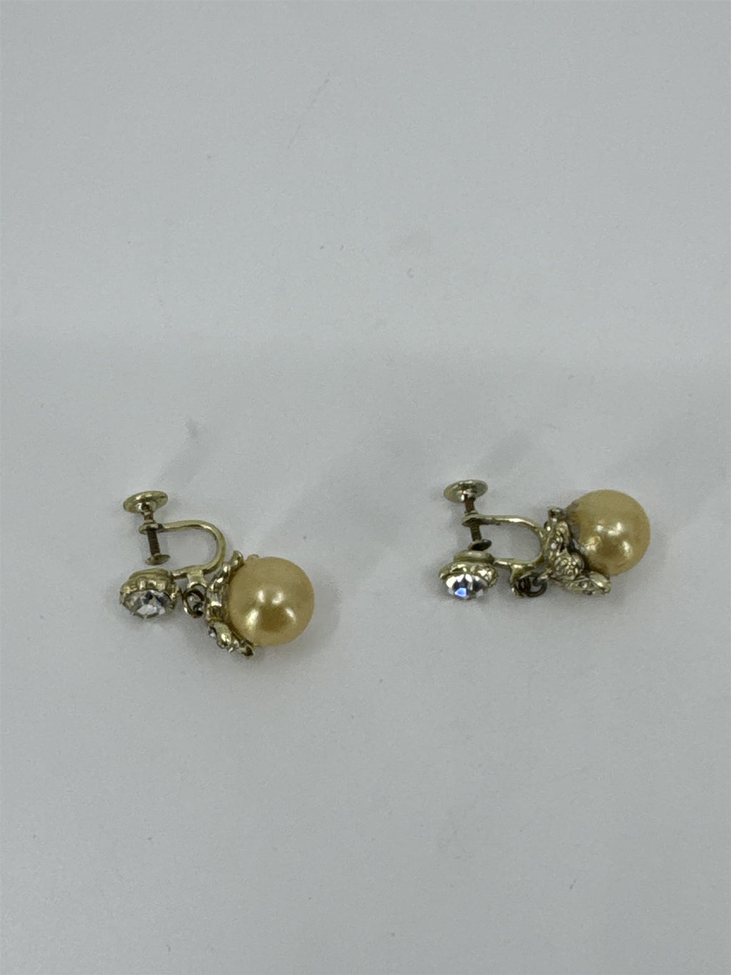 Vintage Faux Pearl and Rhinestone Clip-On Earrings Costume Jewelry