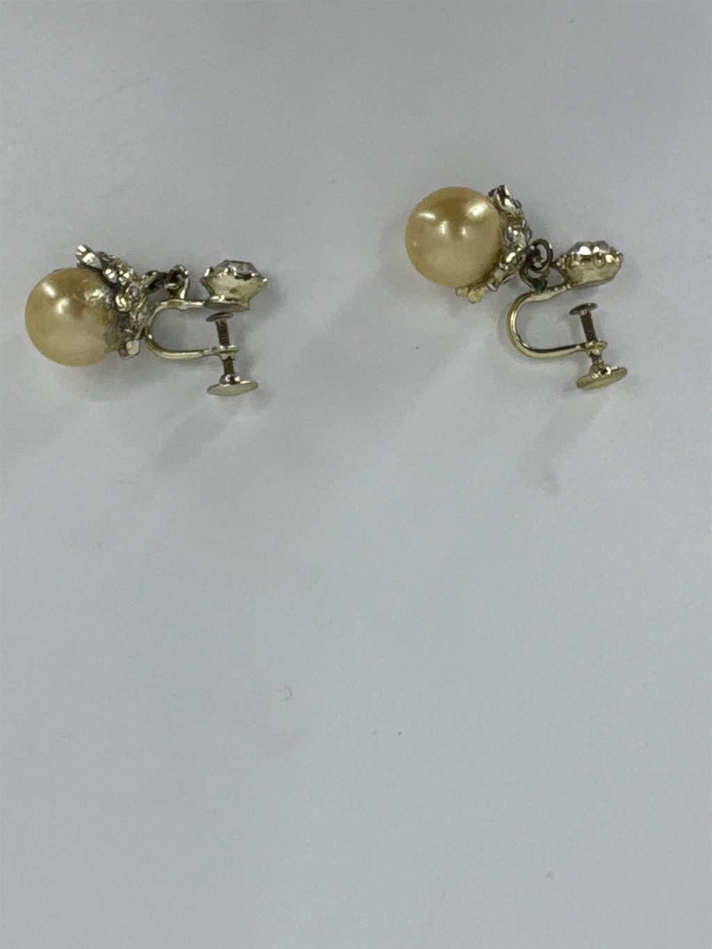 Vintage Faux Pearl and Rhinestone Clip-On Earrings Costume Jewelry