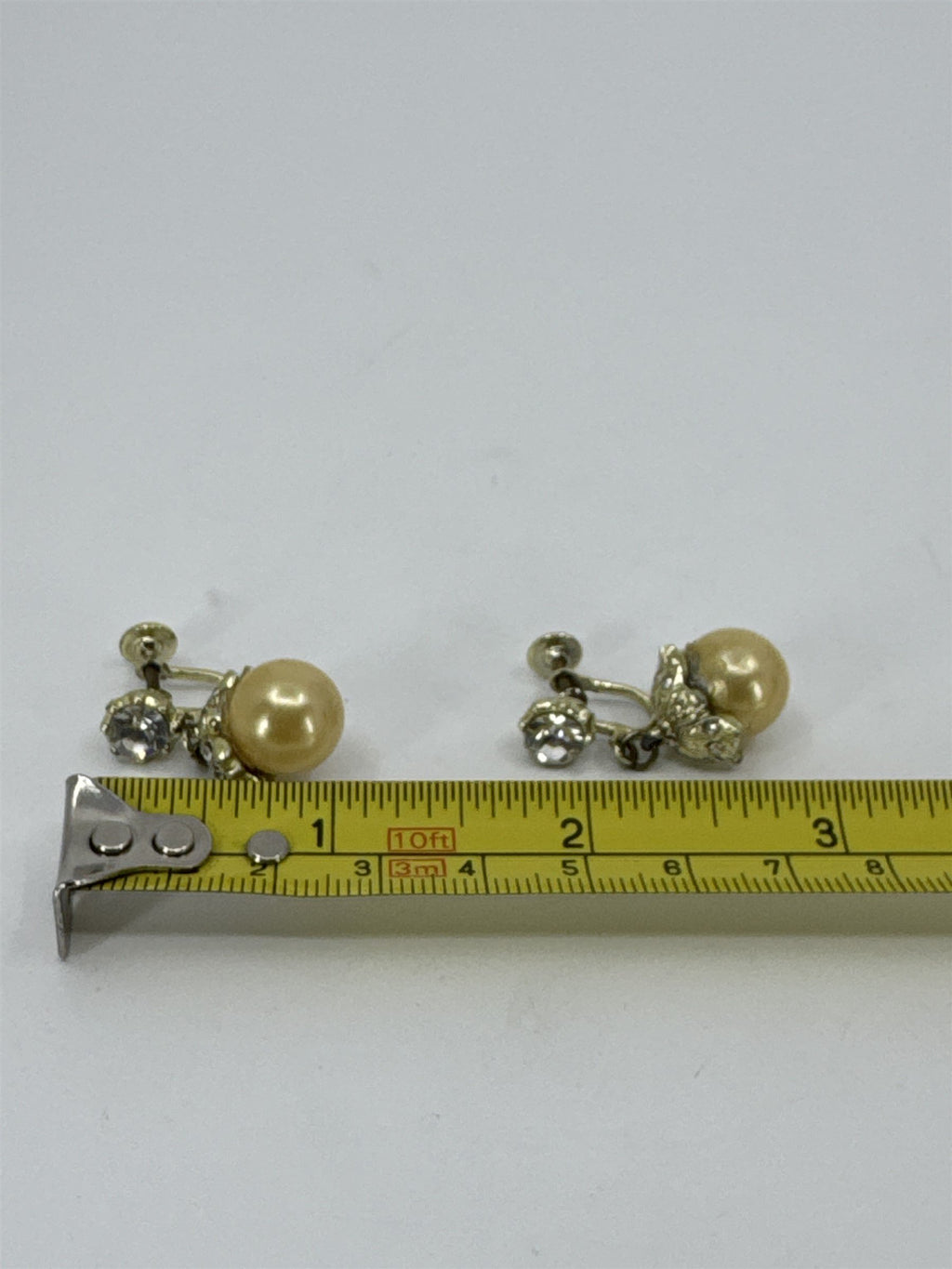 Vintage Faux Pearl and Rhinestone Clip-On Earrings Costume Jewelry