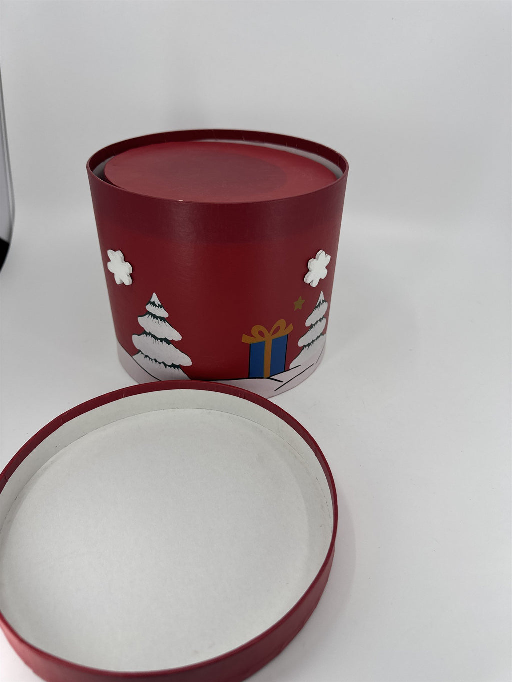 Vintage Stackable Santa Boxes /w Beard Snowmen Trees Cardboard Round Santa Hat